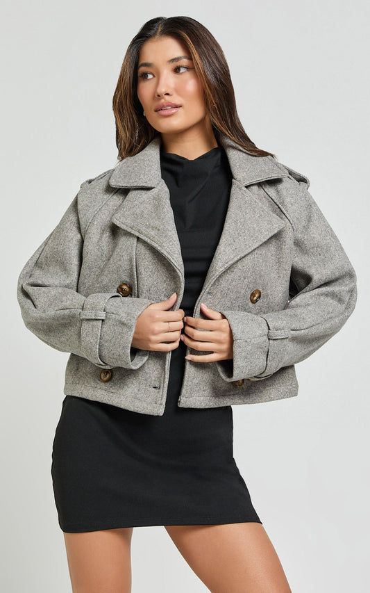 Erica Coat - Crop Coat in Grey Marle
