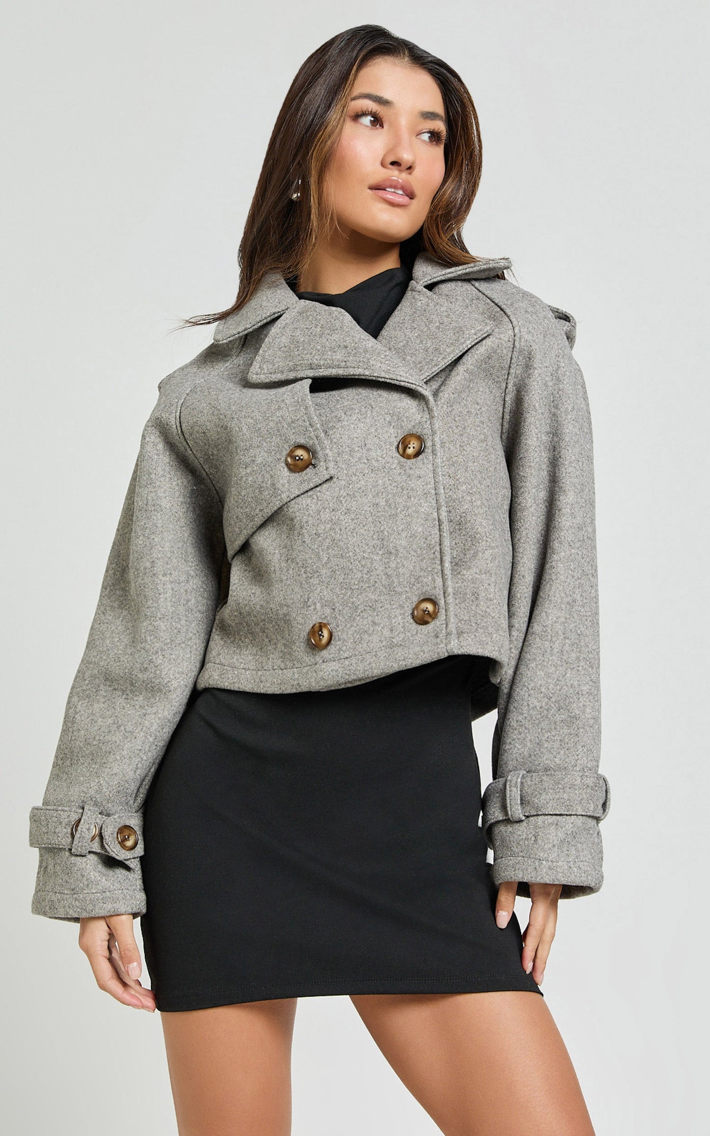 Erica Coat - Crop Coat in Grey Marle