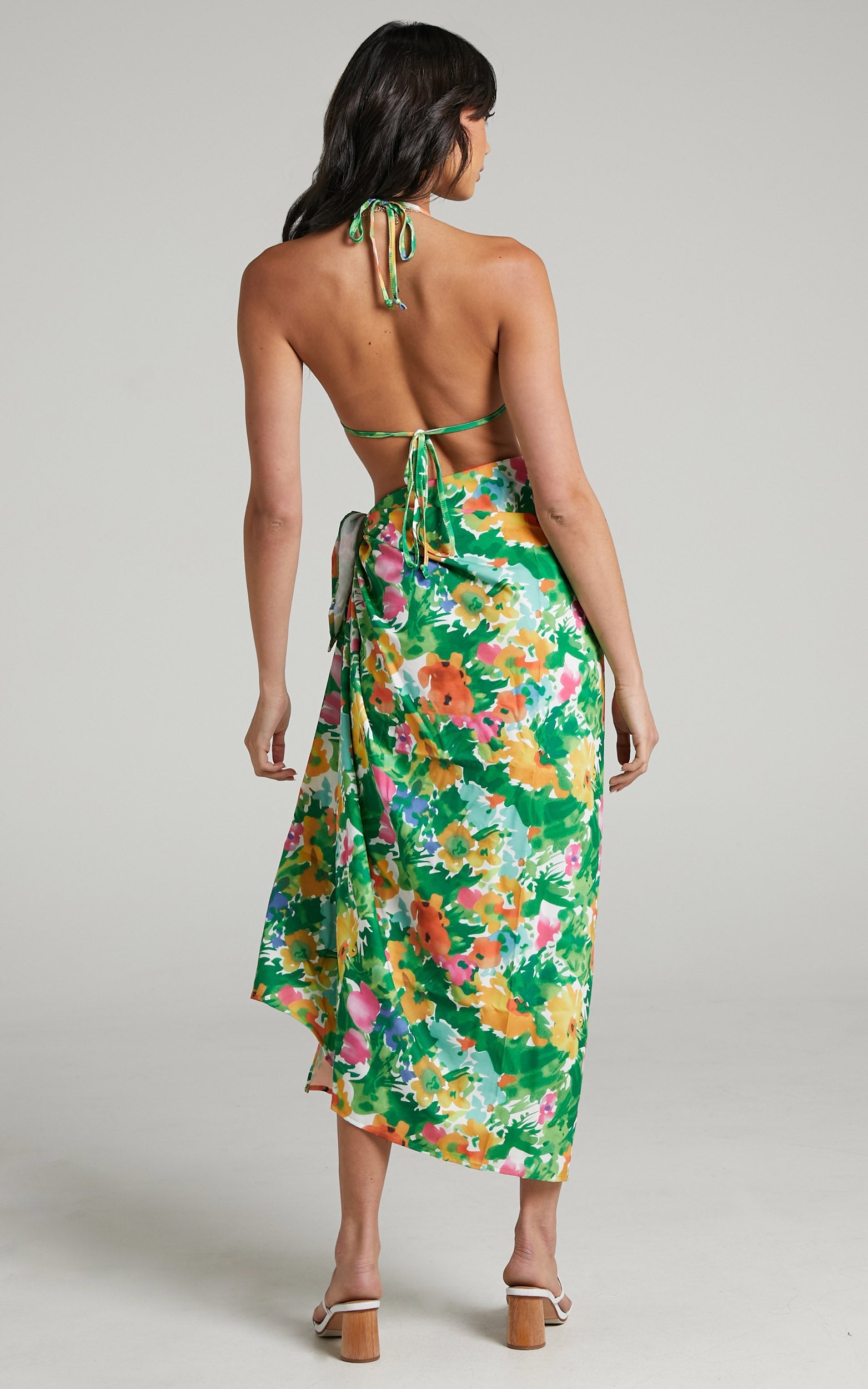 Esclera Triangle Top Midi Skirt Two Piece Set in Green Floral
