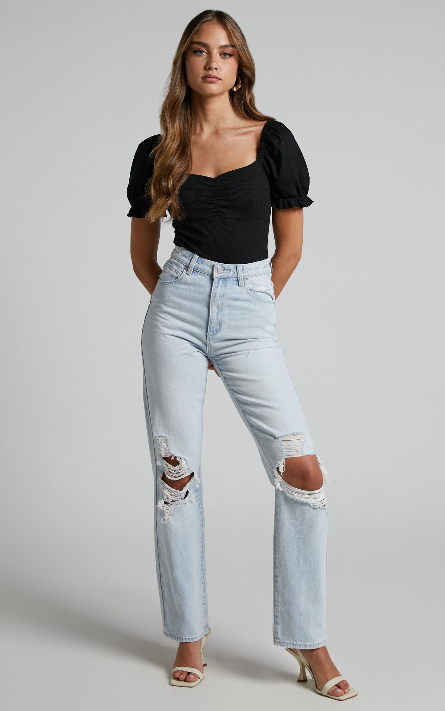 Esher Bodysuit - Puff Sleeve Bodysuit in Black