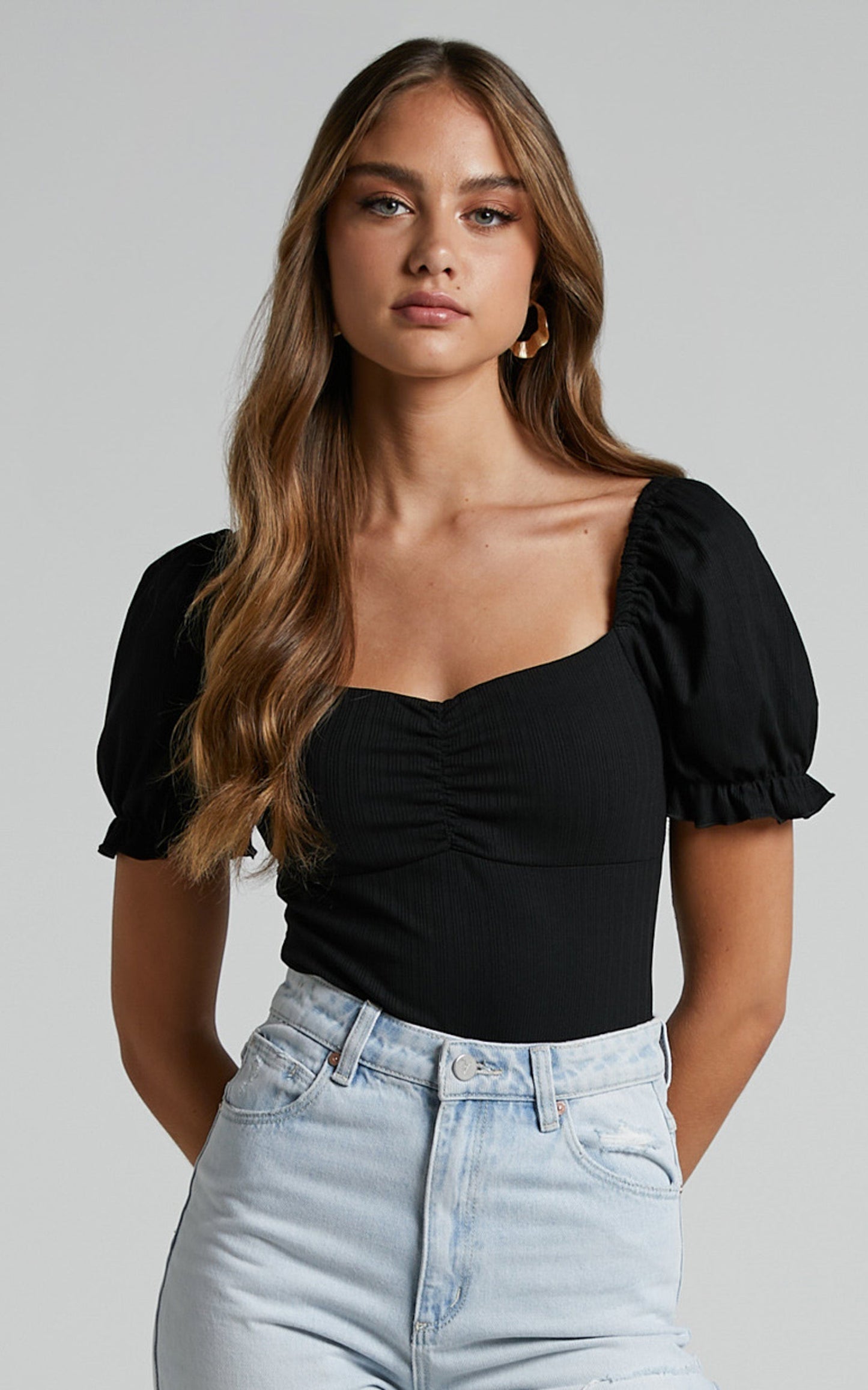 Esher Bodysuit - Puff Sleeve Bodysuit in Black