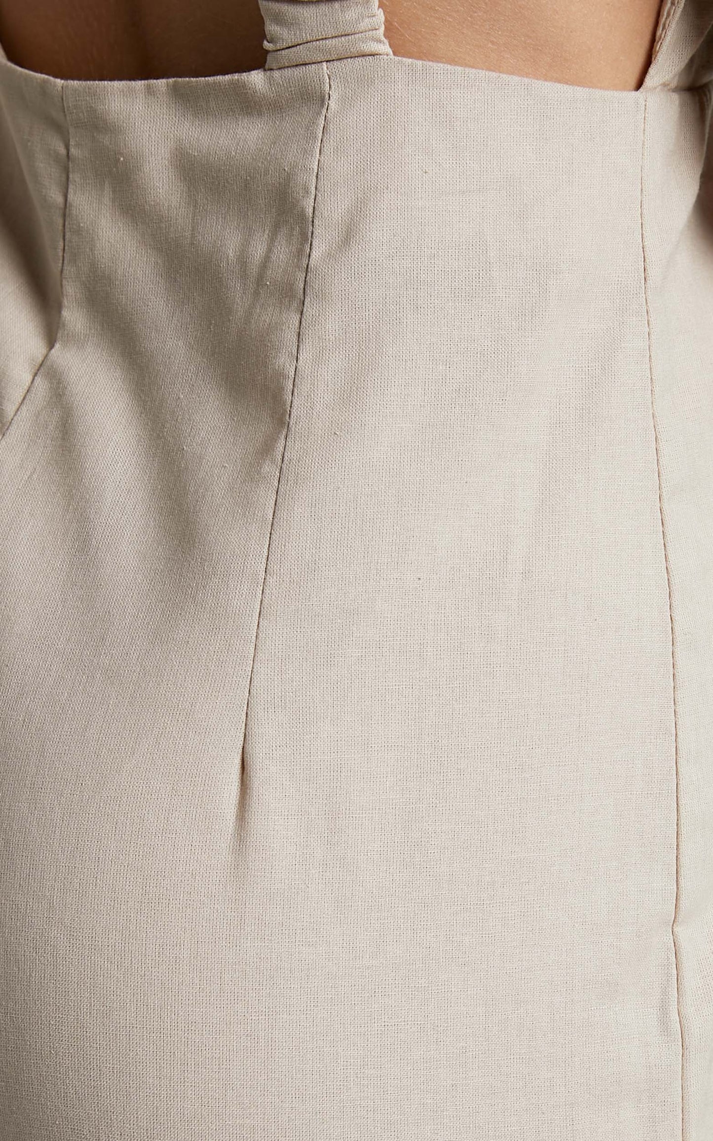 Estella Jumpsuit - Linen Look Elasticated Open Back Flare Jumpsuit in Sand