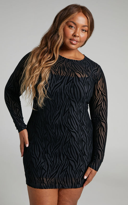 Esther Long Sleeve Mini Dress in Black Zebra