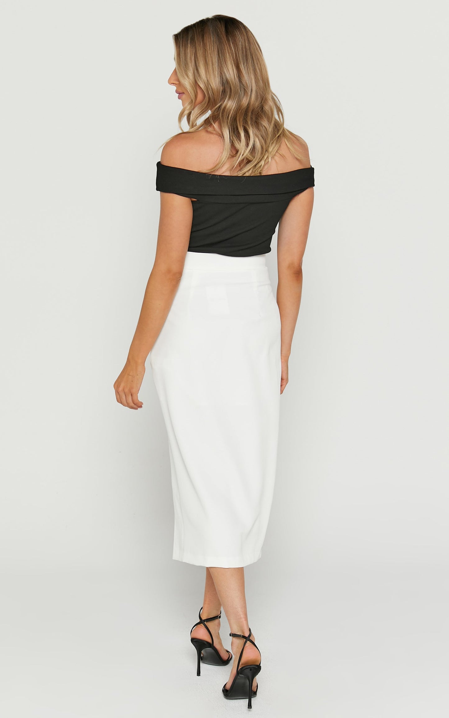 Etha Midi Skirt - High Waisted Split Pencil Skirt in White