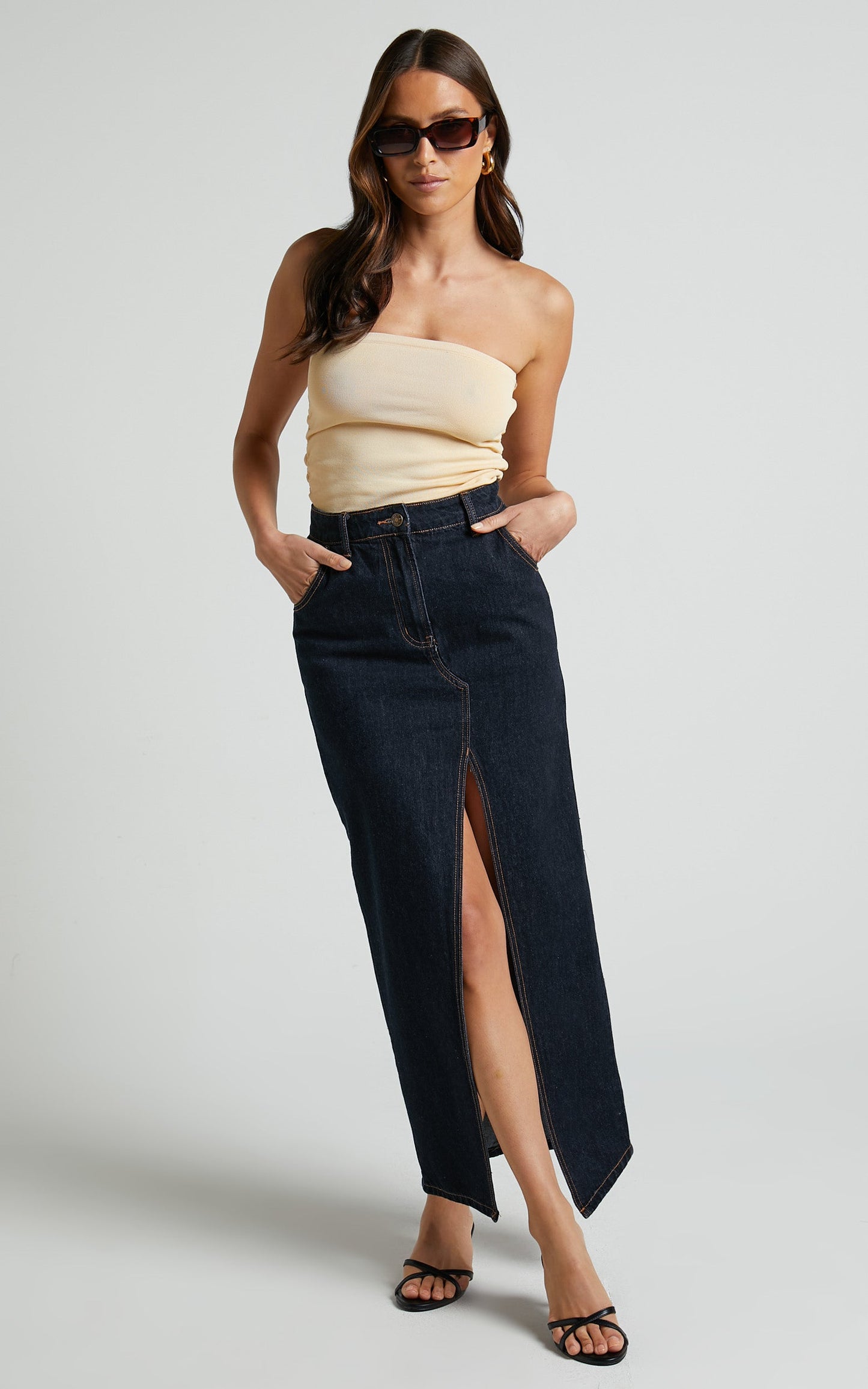 Ethan Top - Strapless Knit Top in Sand