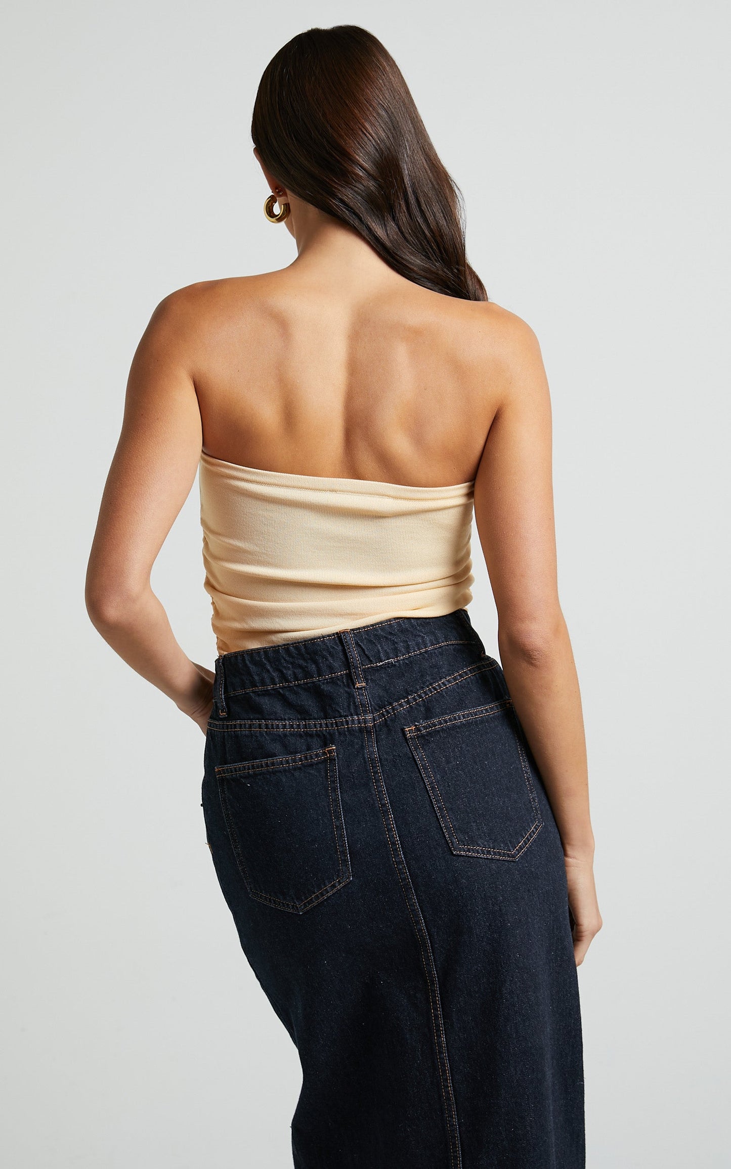 Ethan Top - Strapless Knit Top in Sand