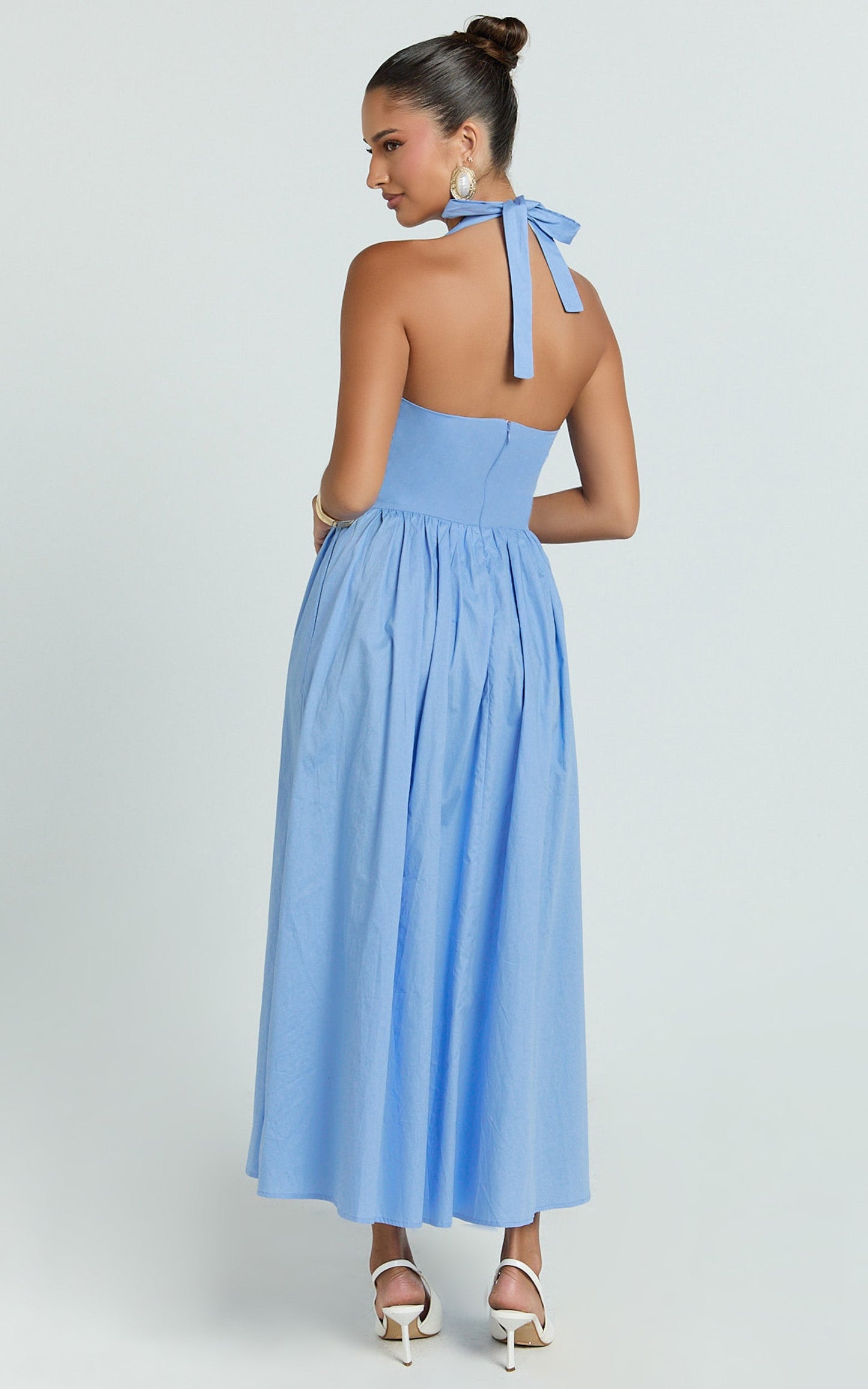 Etta Midi Dress - Plunge Fit And Flare Dress in Cornflower Blue