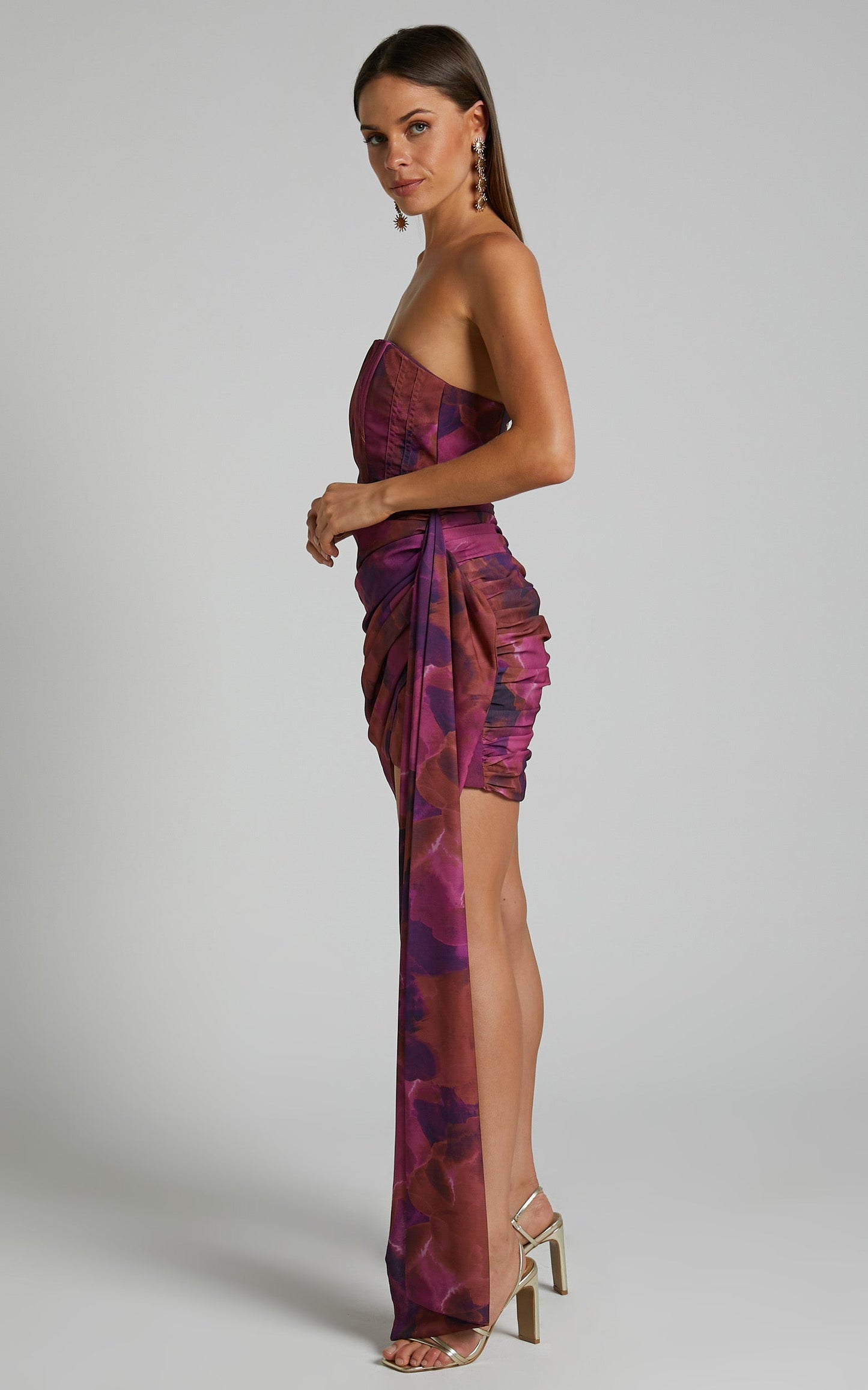 Eudine Mini Dress - Strapless Structured Sash Detail Dress in Blurred Dreams