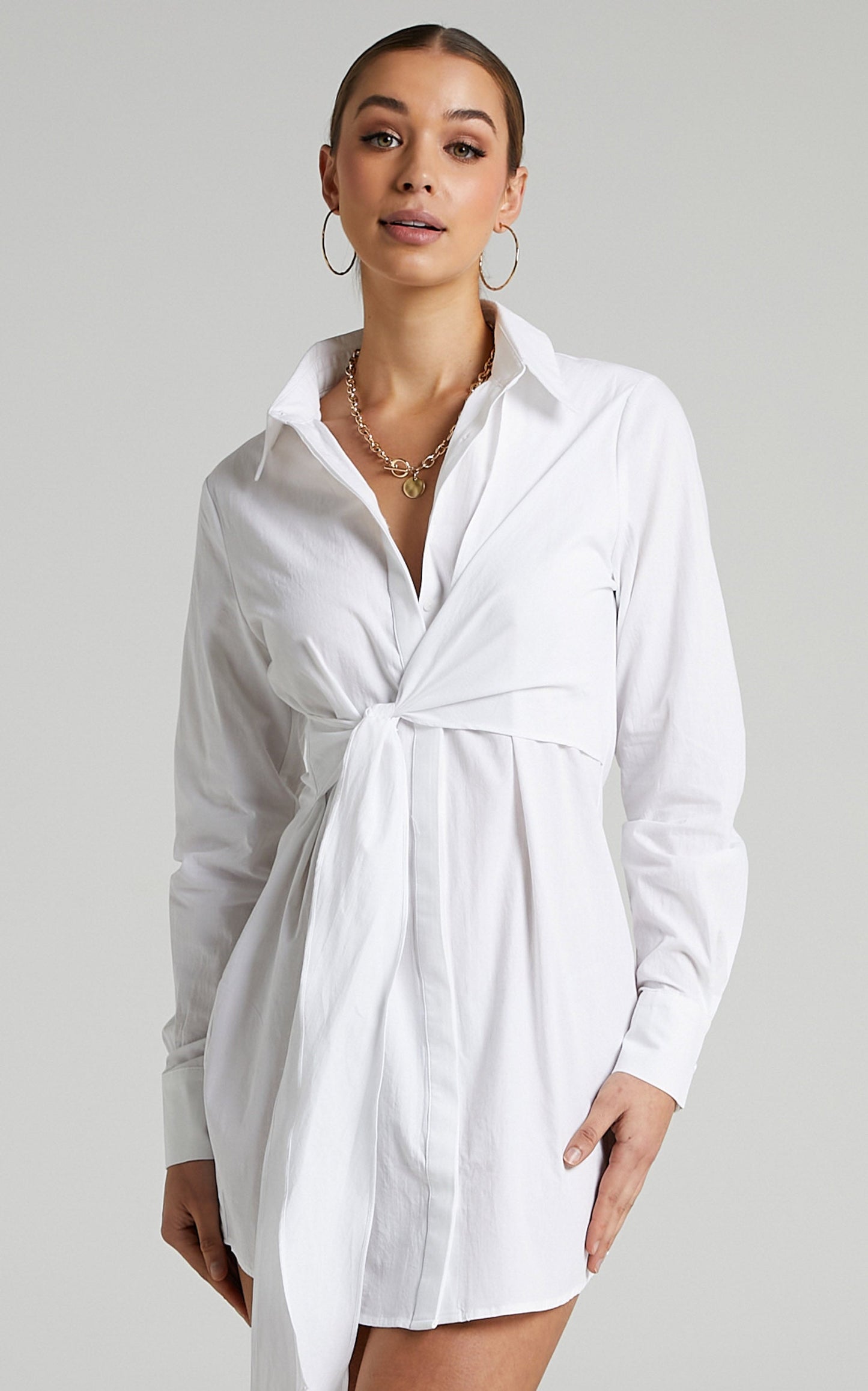 Eugene Collared Shirt Dress in White