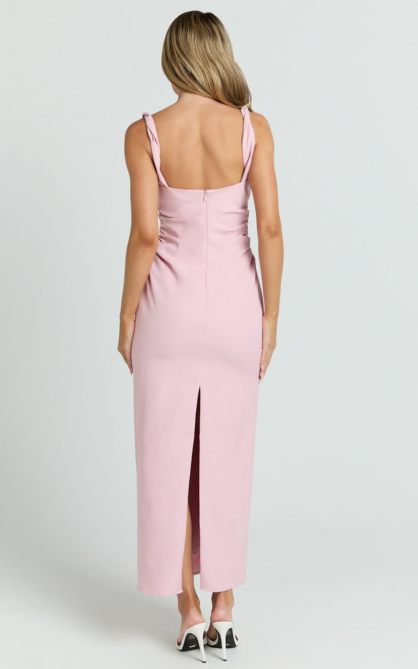 Eugenia Midi Dress - Square Neck Fitted Dress in Pink