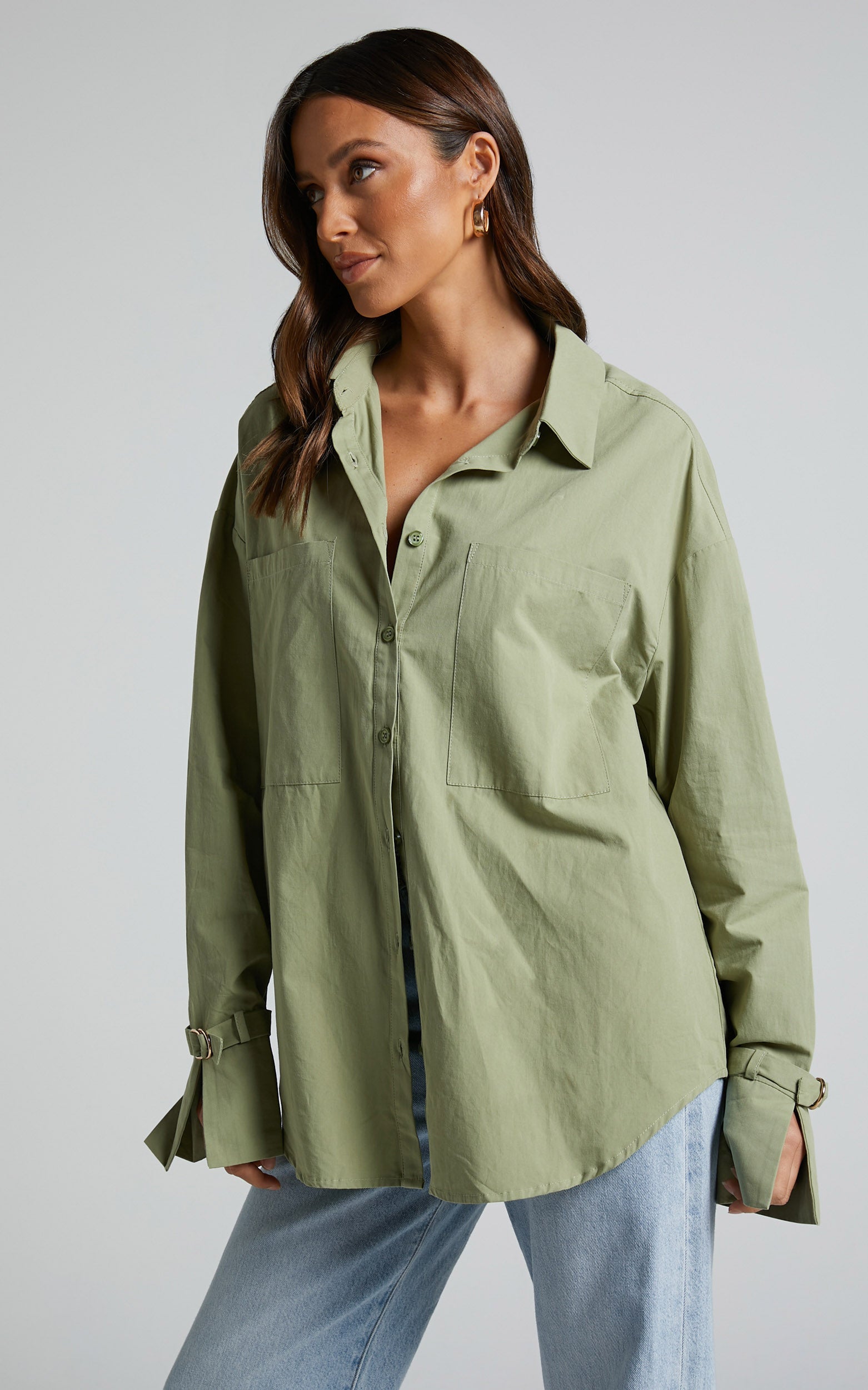 Evanlyn Shirt - Split Cuff Shirt in Sage