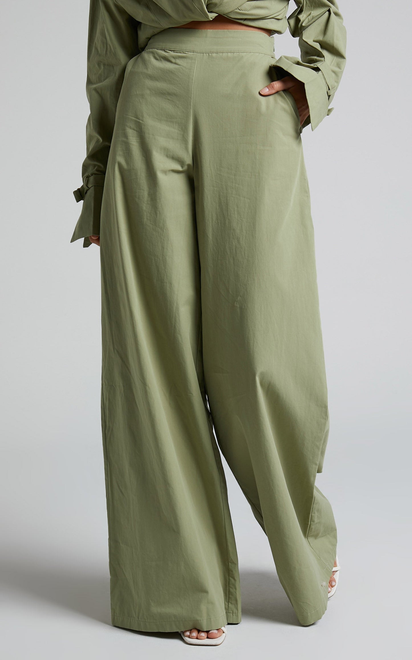 Evanlyn Pants - High Waisted Wide Leg Pants in Sage