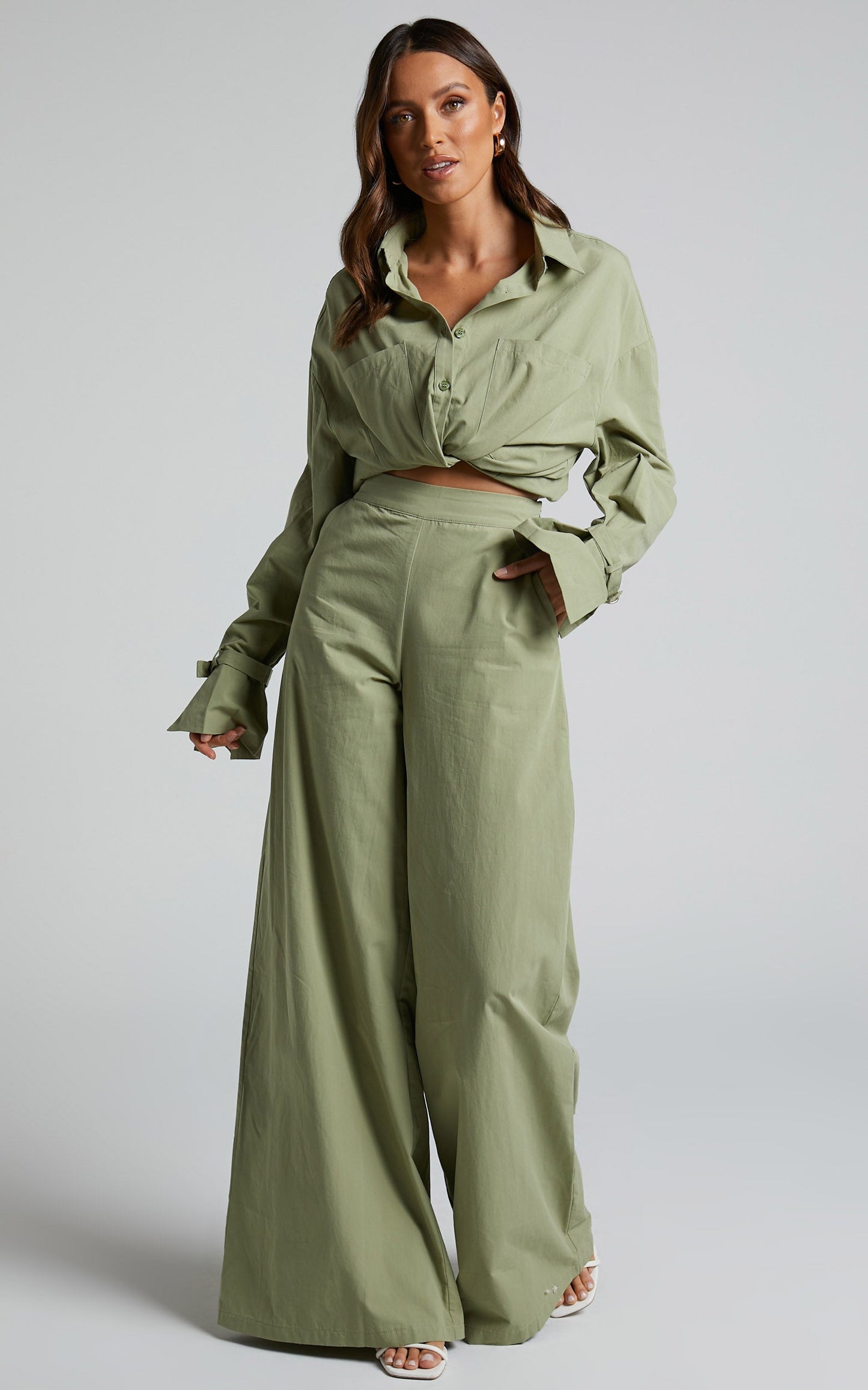 Evanlyn Pants - High Waisted Wide Leg Pants in Sage