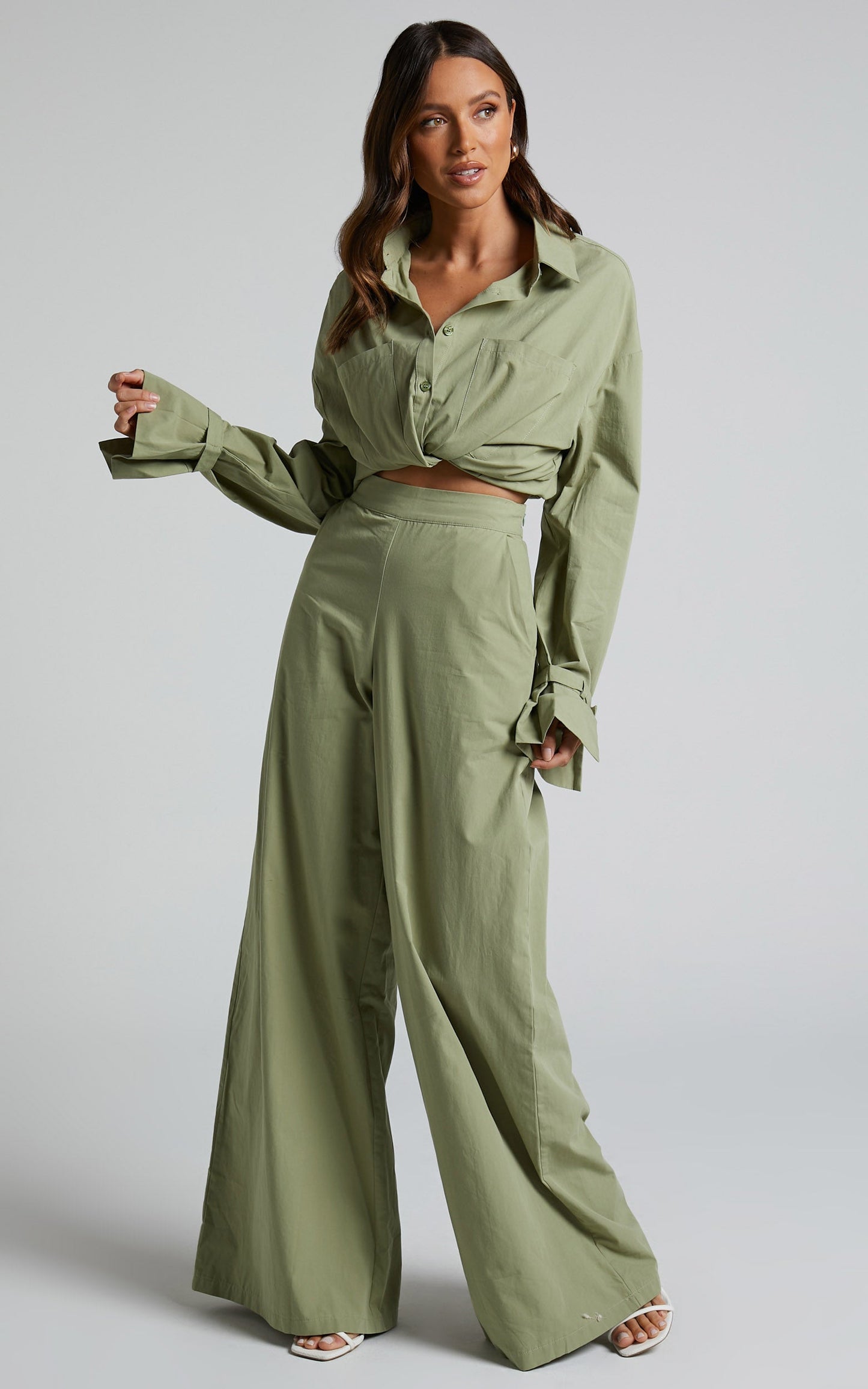 Evanlyn Pants - High Waisted Wide Leg Pants in Sage