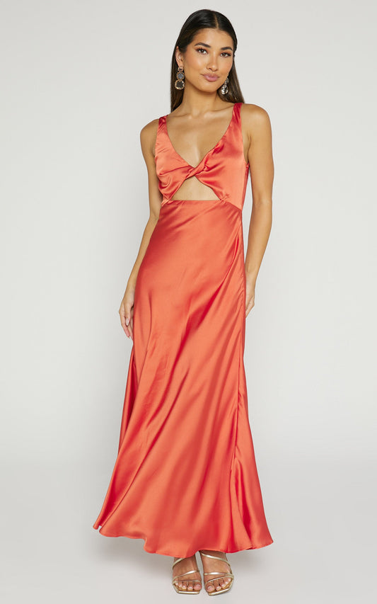Eve Midi Dress - V Neck Twist Front Dress in Copper