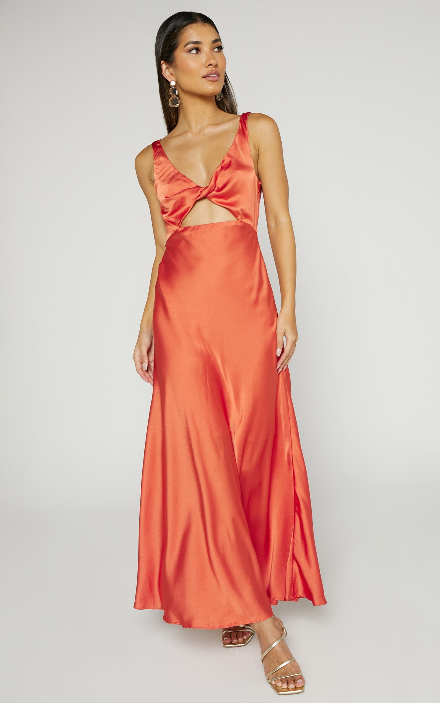 Eve Midi Dress - V Neck Twist Front Dress in Copper