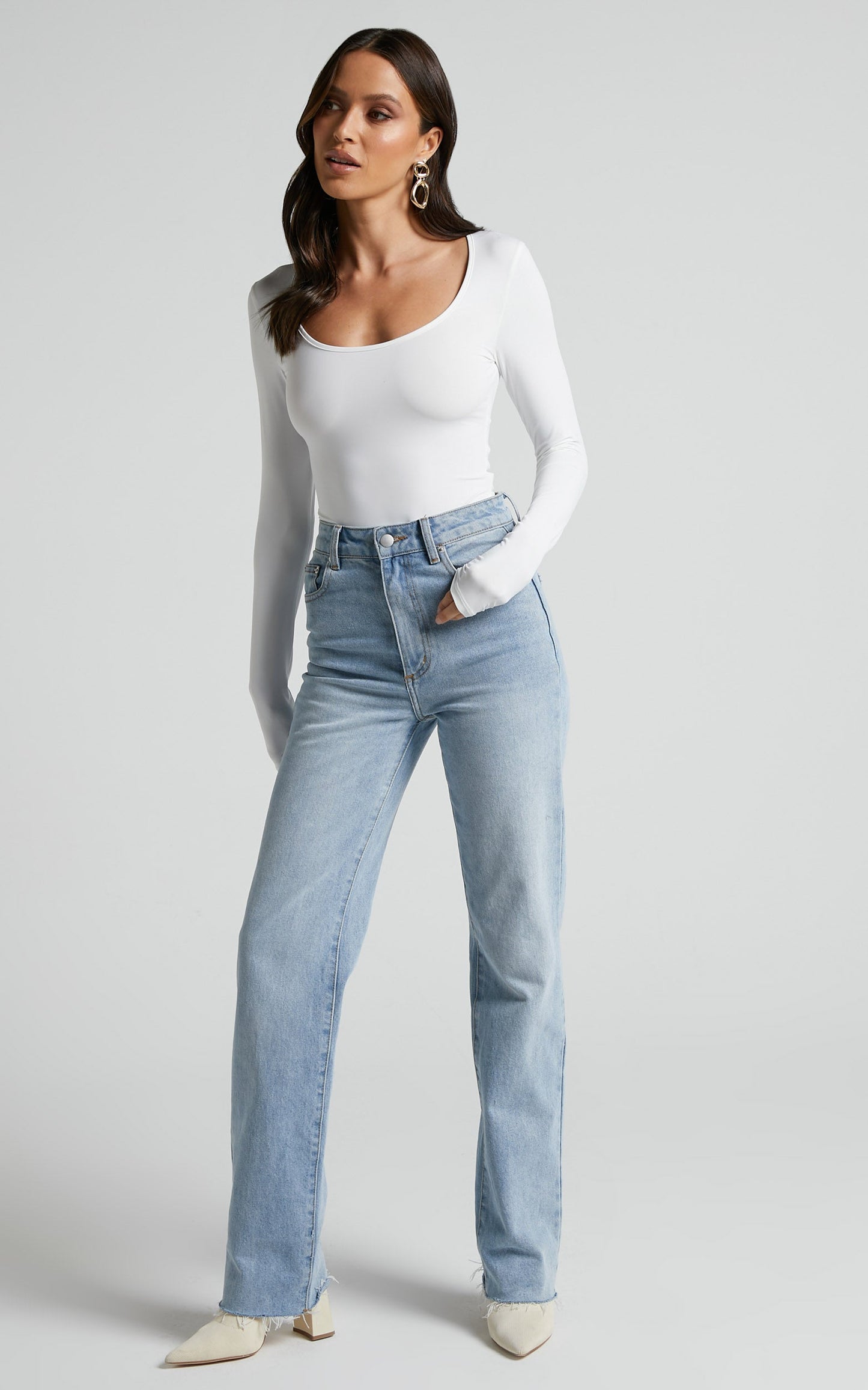 Evelina Bodysuit - Scoop Neck Bodysuit in Off white