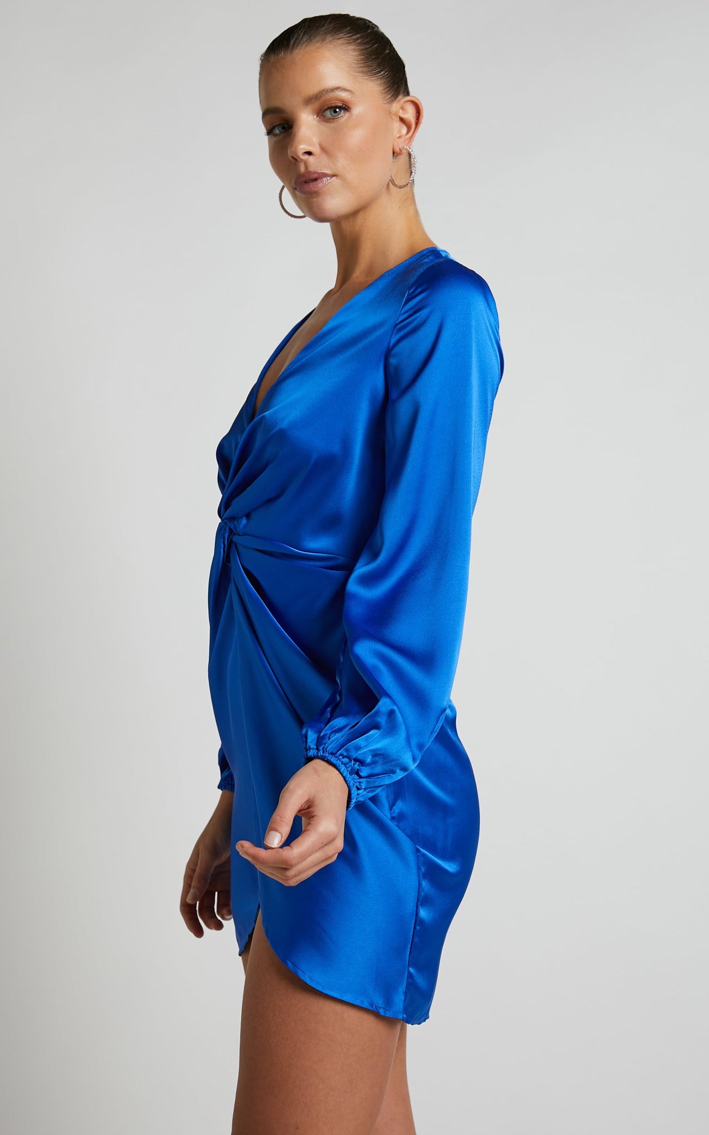 Everest Mini Dress - Twist Front Relaxed Sleeve Dress in Cobalt