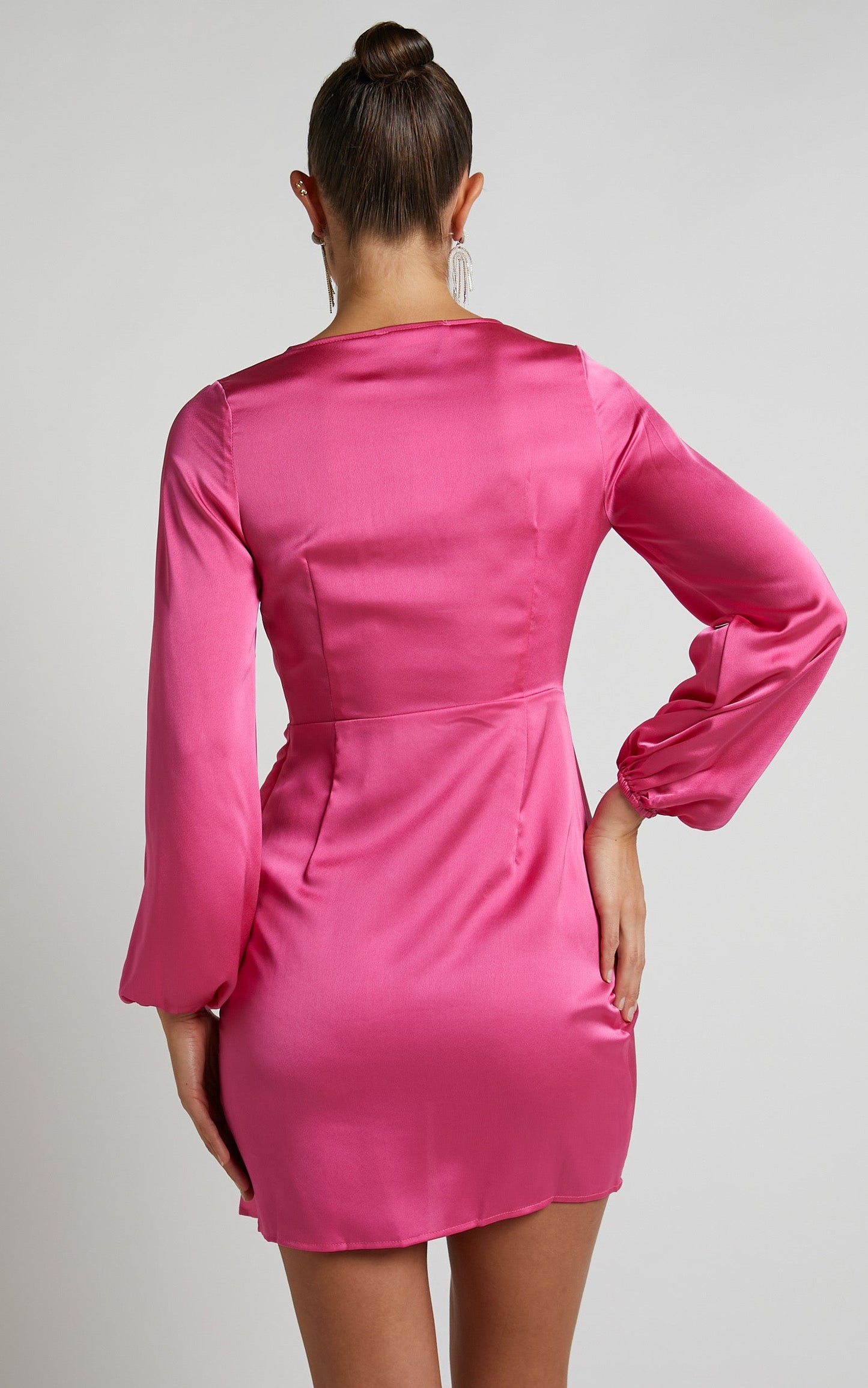 Everest Mini Dress - Twist Front Relaxed Sleeve Dress in Hot pink