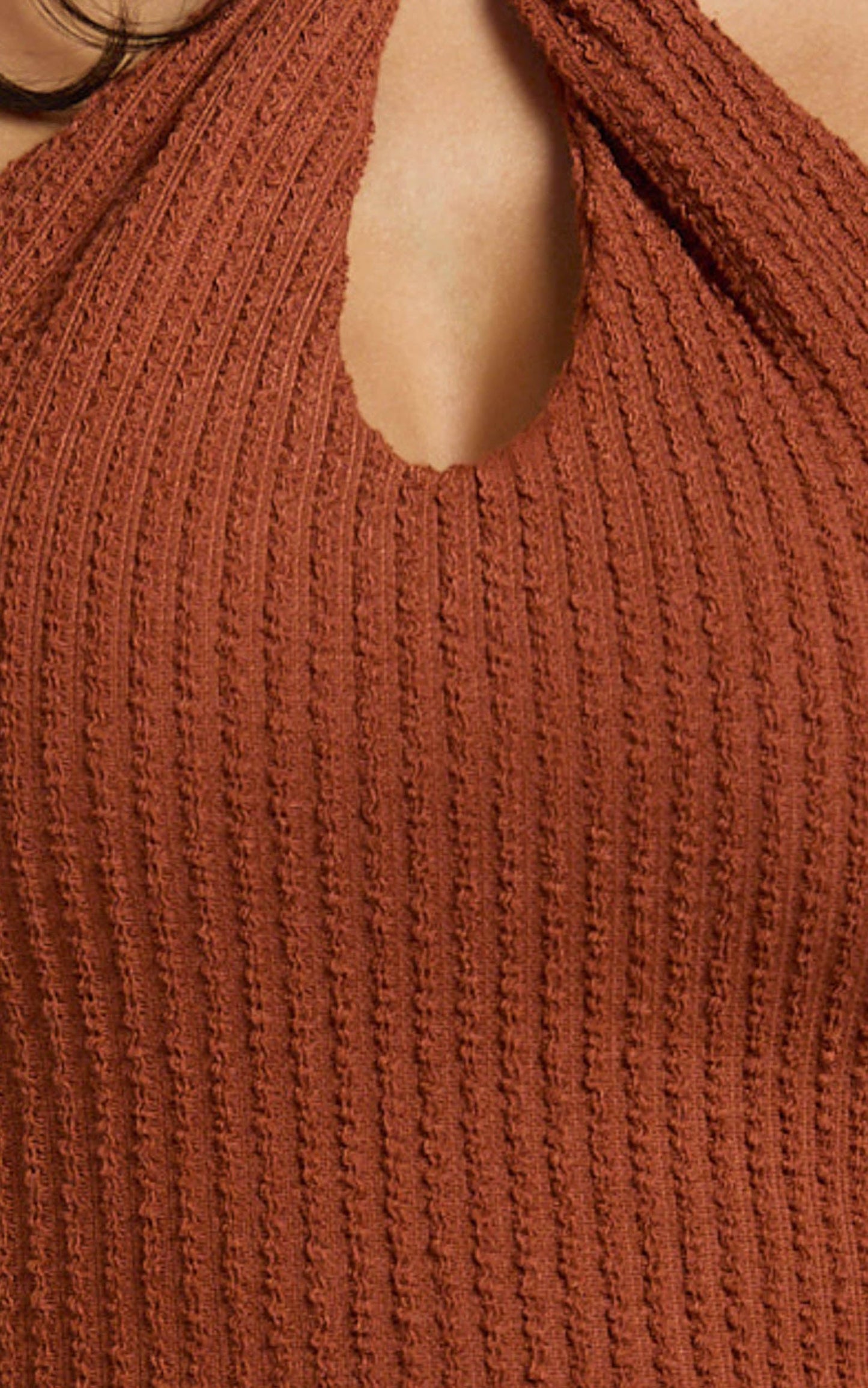 Evie Top - Halter Neck Brooch Detail Top in Brown