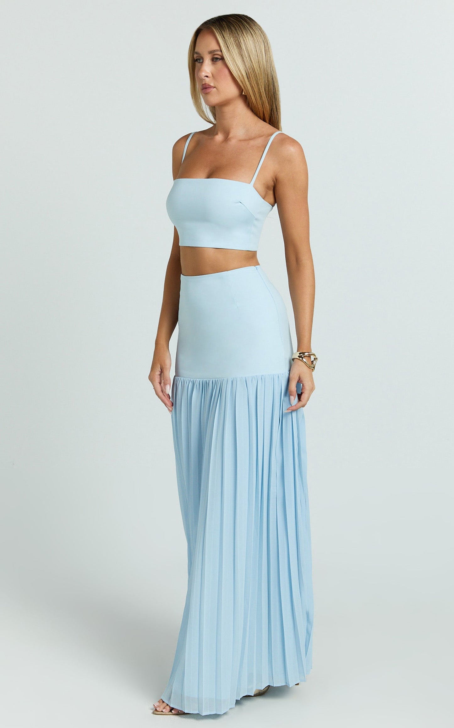 Evienne Two Piece Top and Skirt Set in Pale Blue