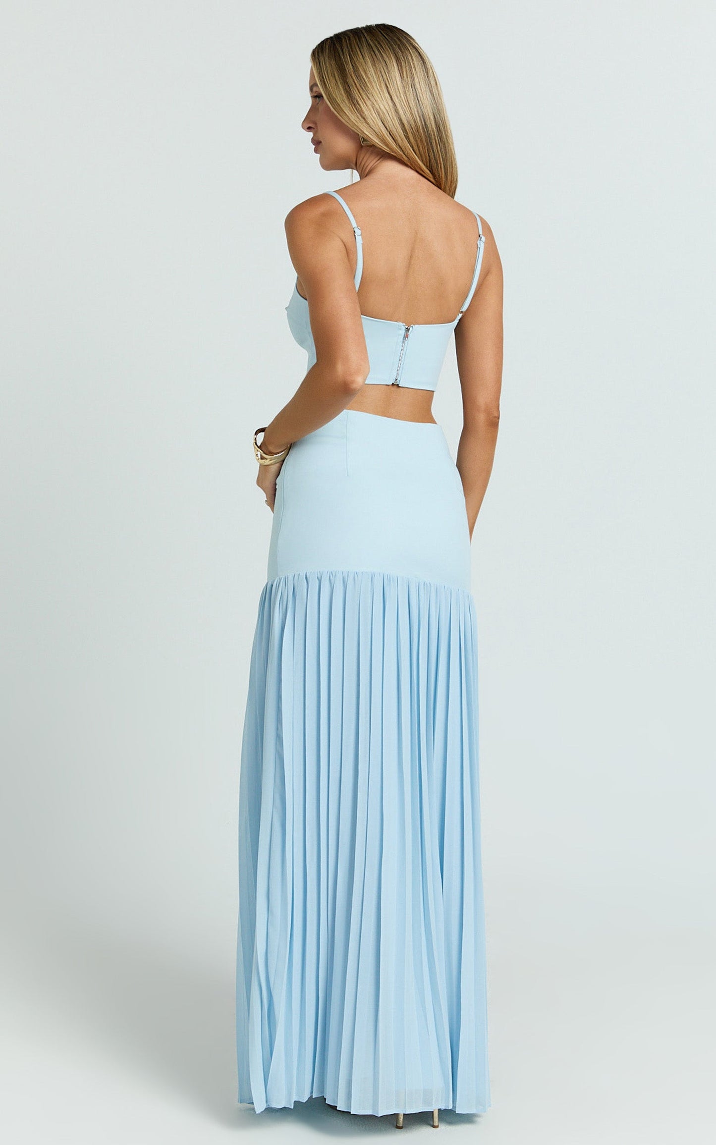 Evienne Two Piece Top and Skirt Set in Pale Blue