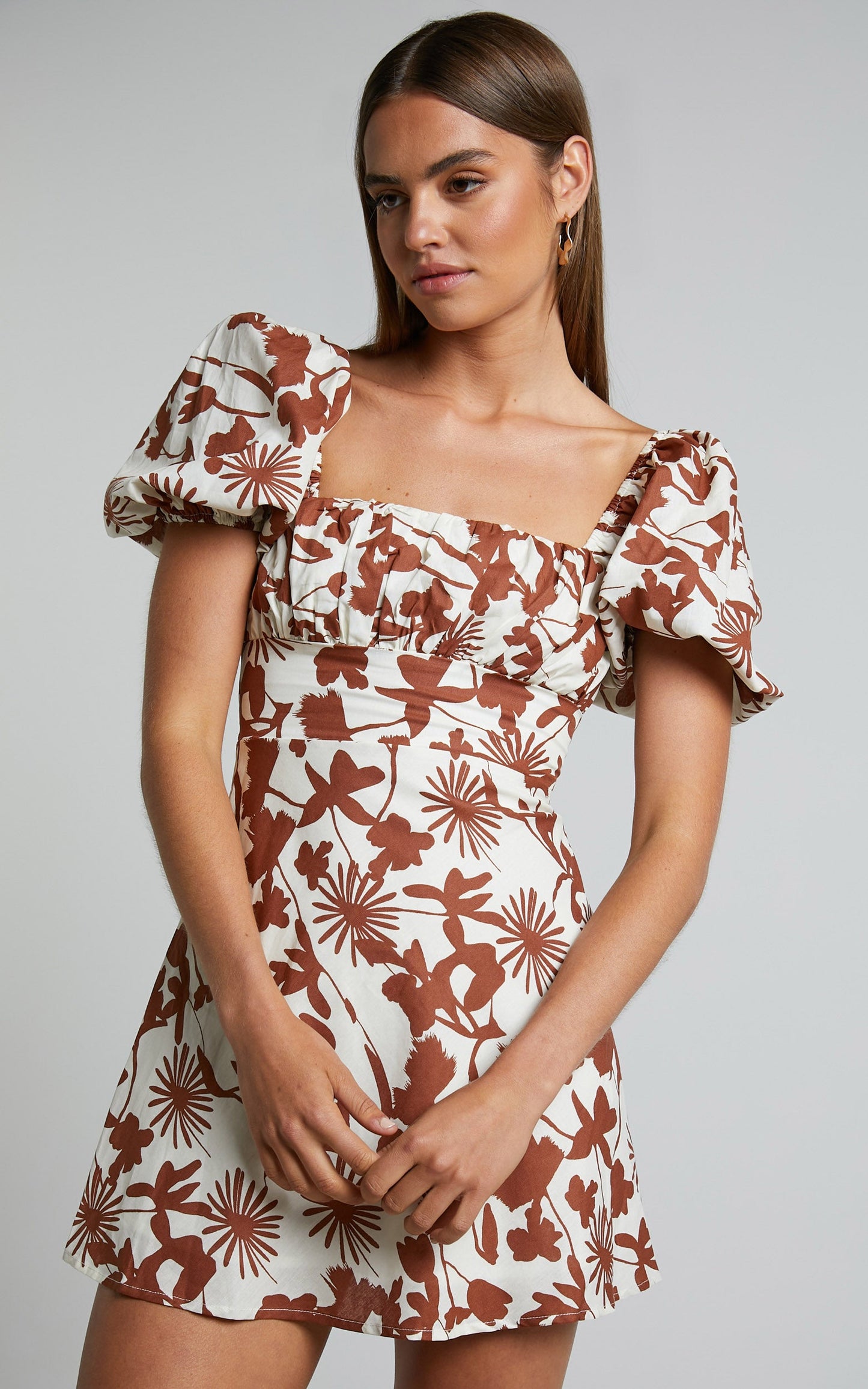 Evita Mini Dress - Puff Sleeve Babydoll Bust Dress in Multi