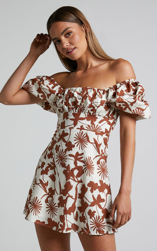Evita Mini Dress - Puff Sleeve Babydoll Bust Dress in Multi