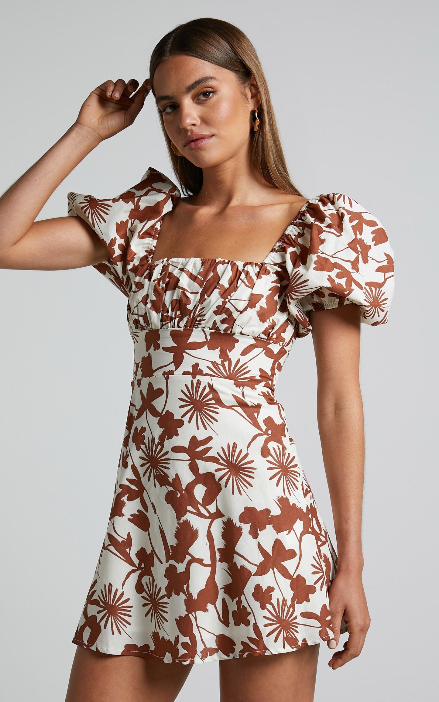 Evita Mini Dress - Puff Sleeve Babydoll Bust Dress in Multi