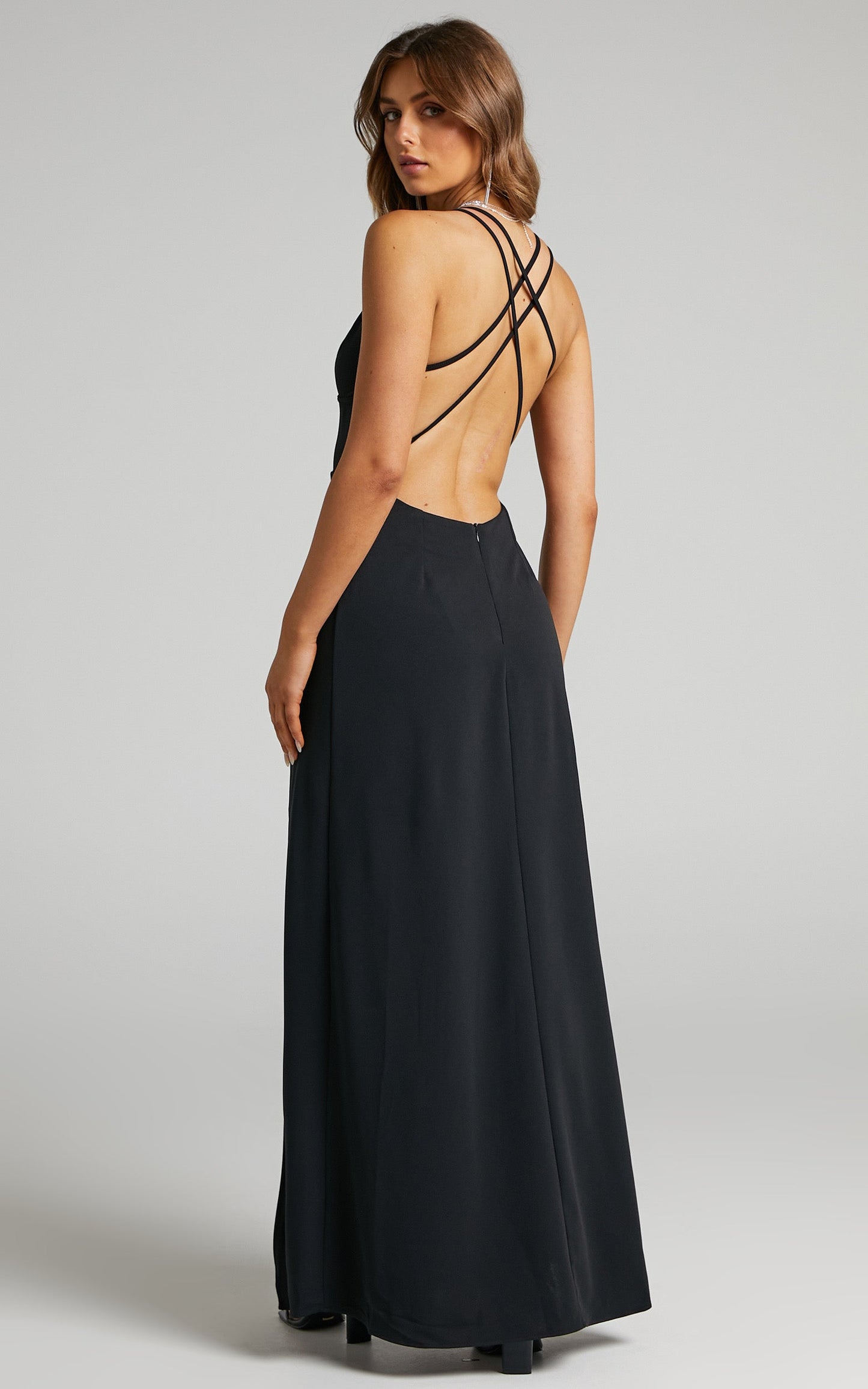 Evnika Midi Dress - Strappy Dress with Low Back in Black