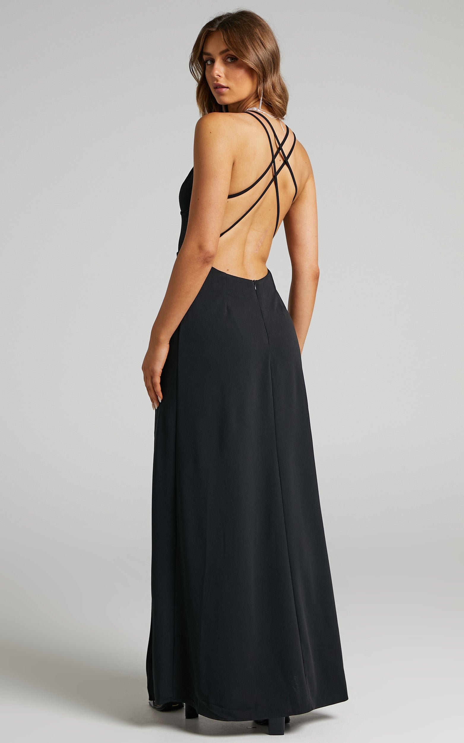 Evnika Midi Dress - Strappy Dress with Low Back in Black
