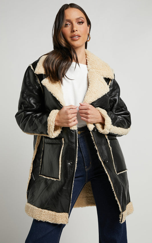 Ezra Jacket - Shearling Aviator Jacket in Black