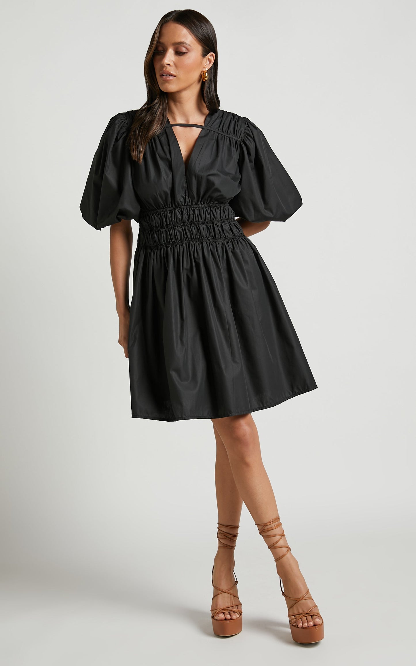 Ezreila Mini Dress - Puff Sleeve Mini Dress in Black