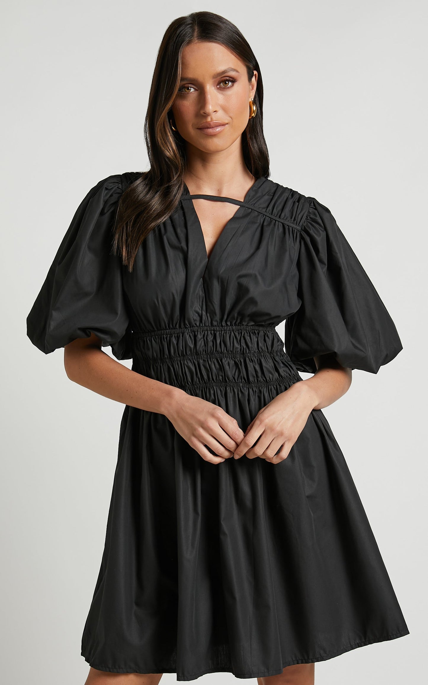 Ezreila Mini Dress - Puff Sleeve Mini Dress in Black