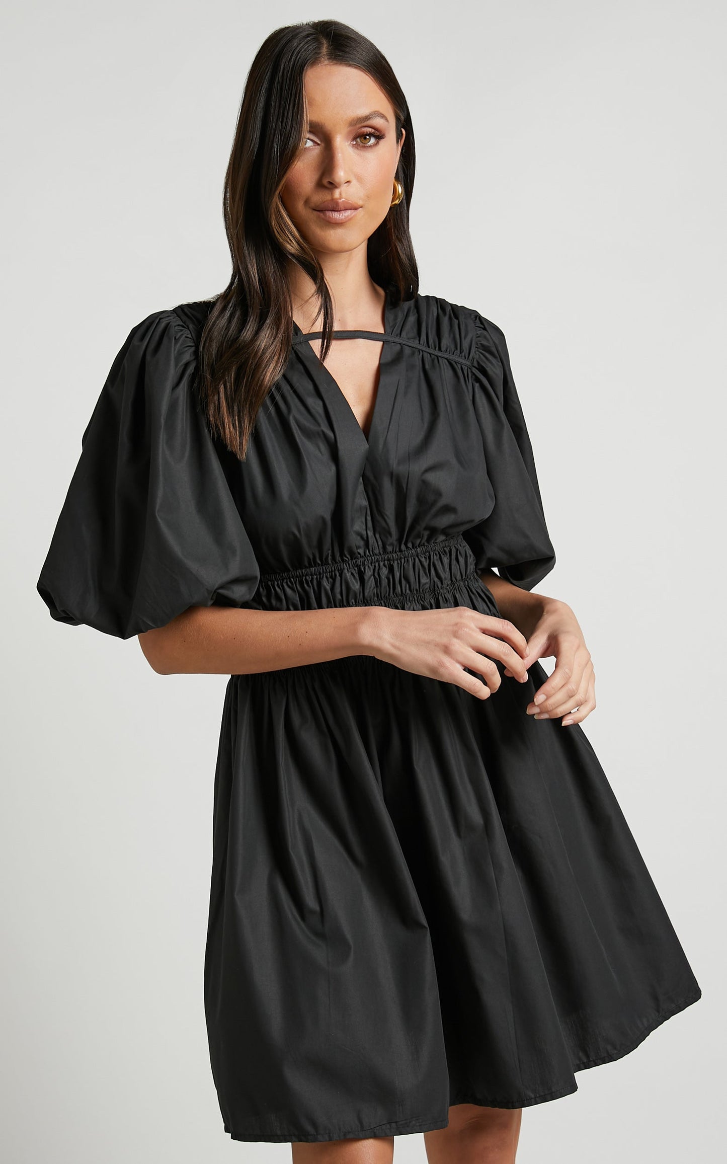 Ezreila Mini Dress - Puff Sleeve Mini Dress in Black