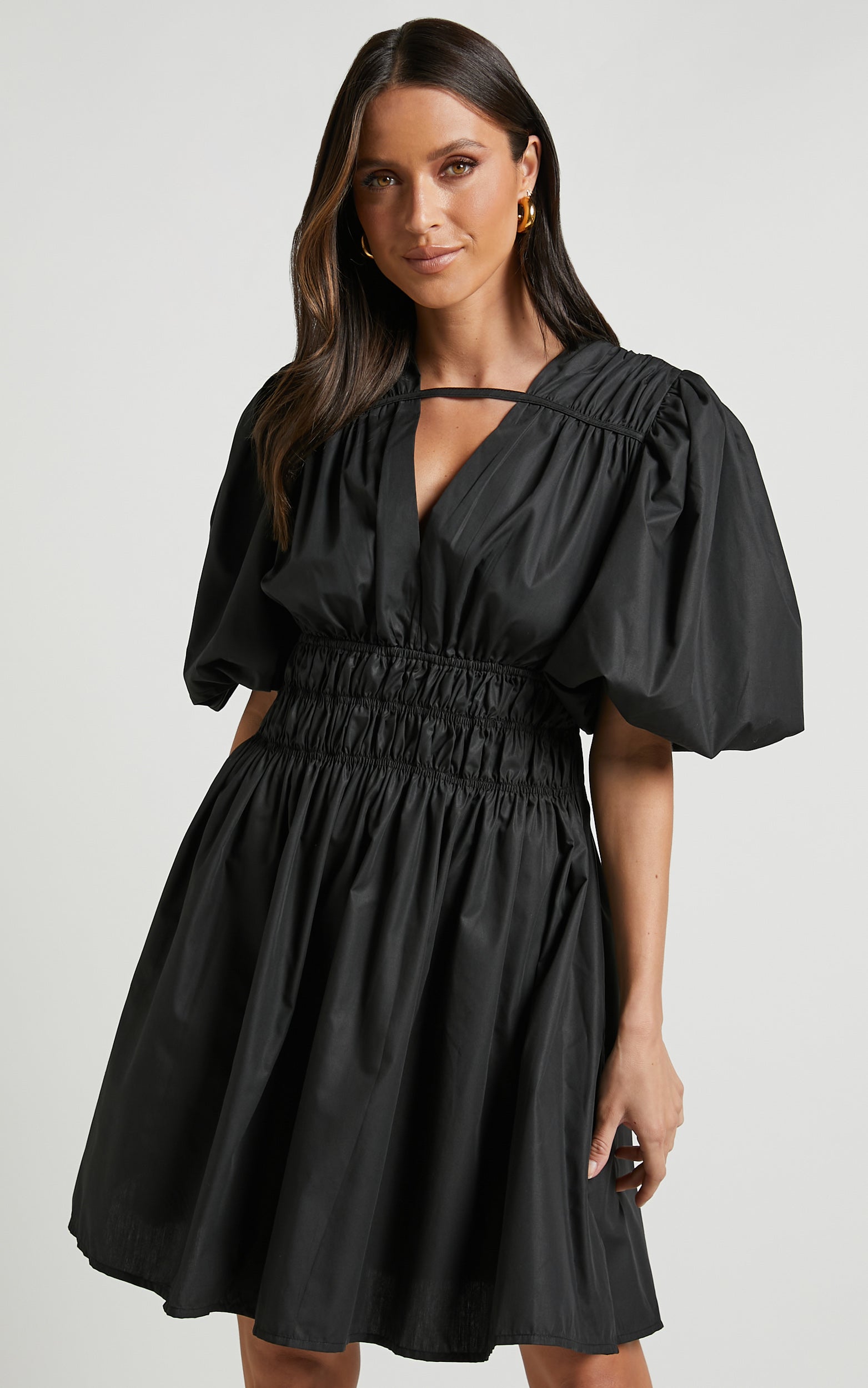 Ezreila Mini Dress - Puff Sleeve Mini Dress in Black