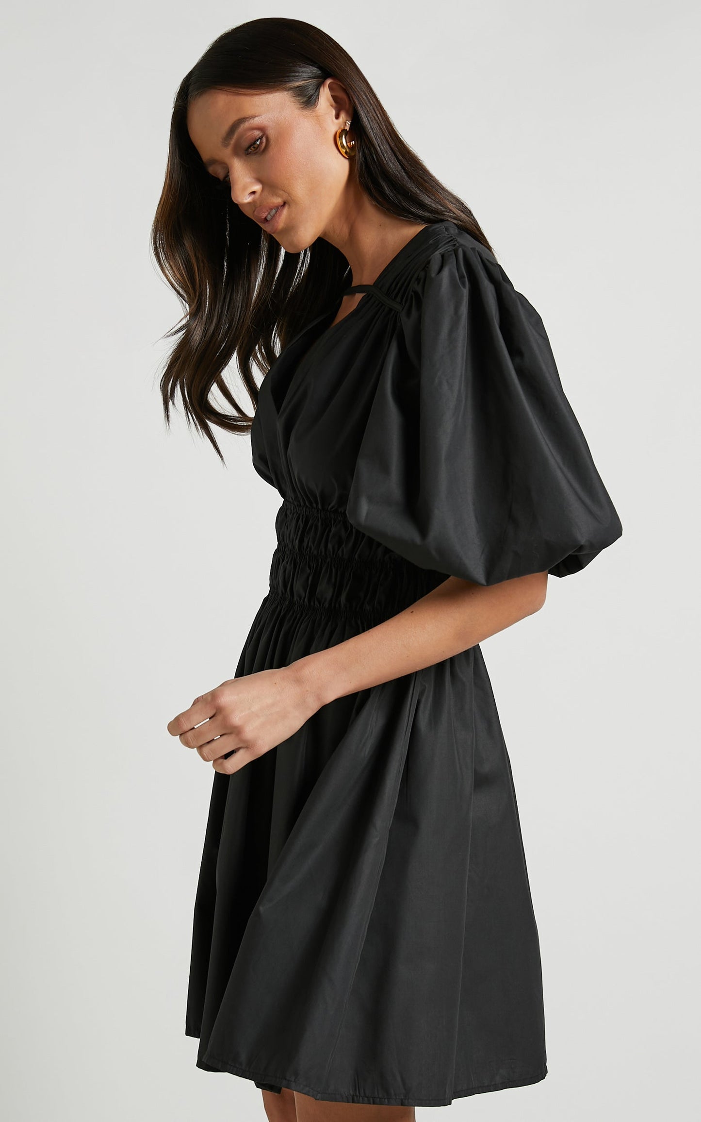 Ezreila Mini Dress - Puff Sleeve Mini Dress in Black