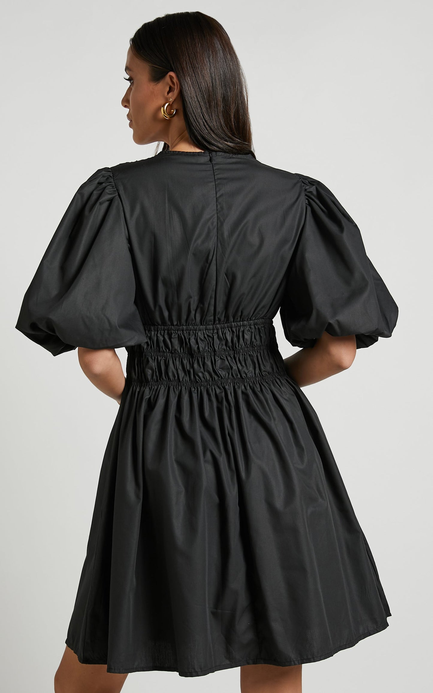 Ezreila Mini Dress - Puff Sleeve Mini Dress in Black
