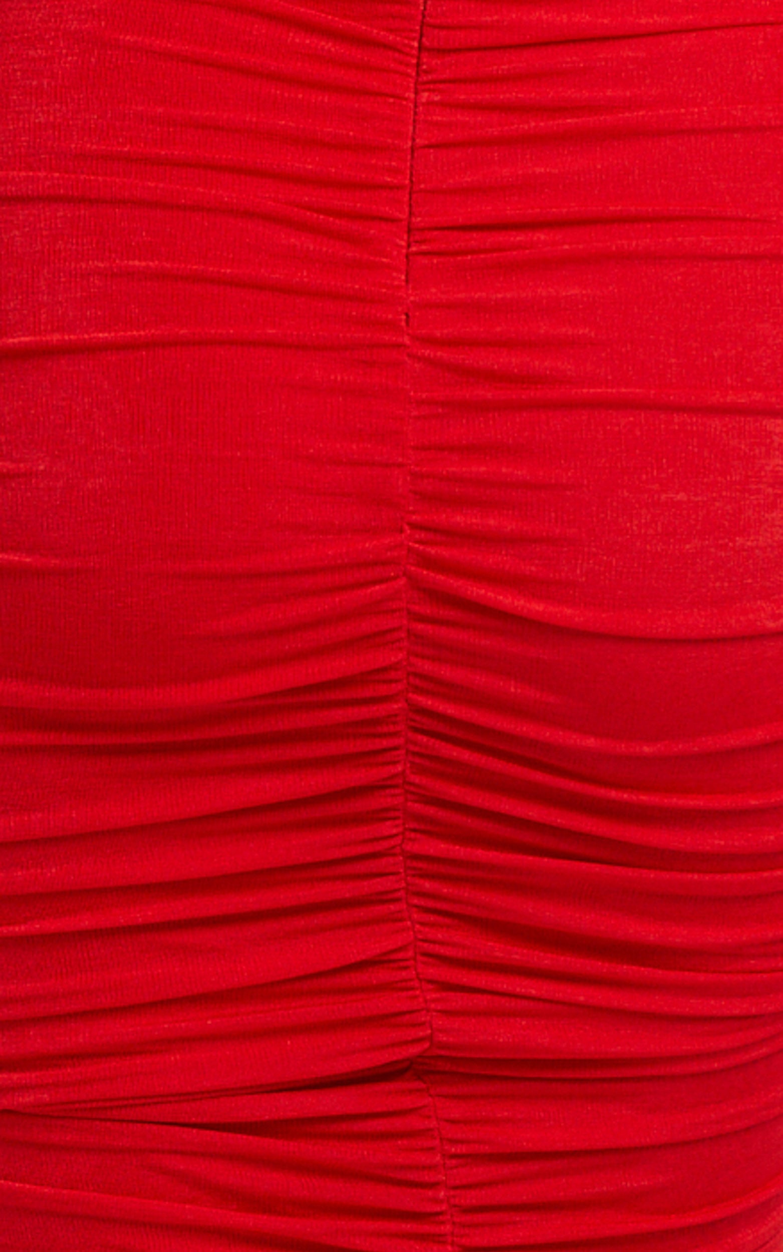 Selita Midi Dress -  Ruched High Neck Dress in Red