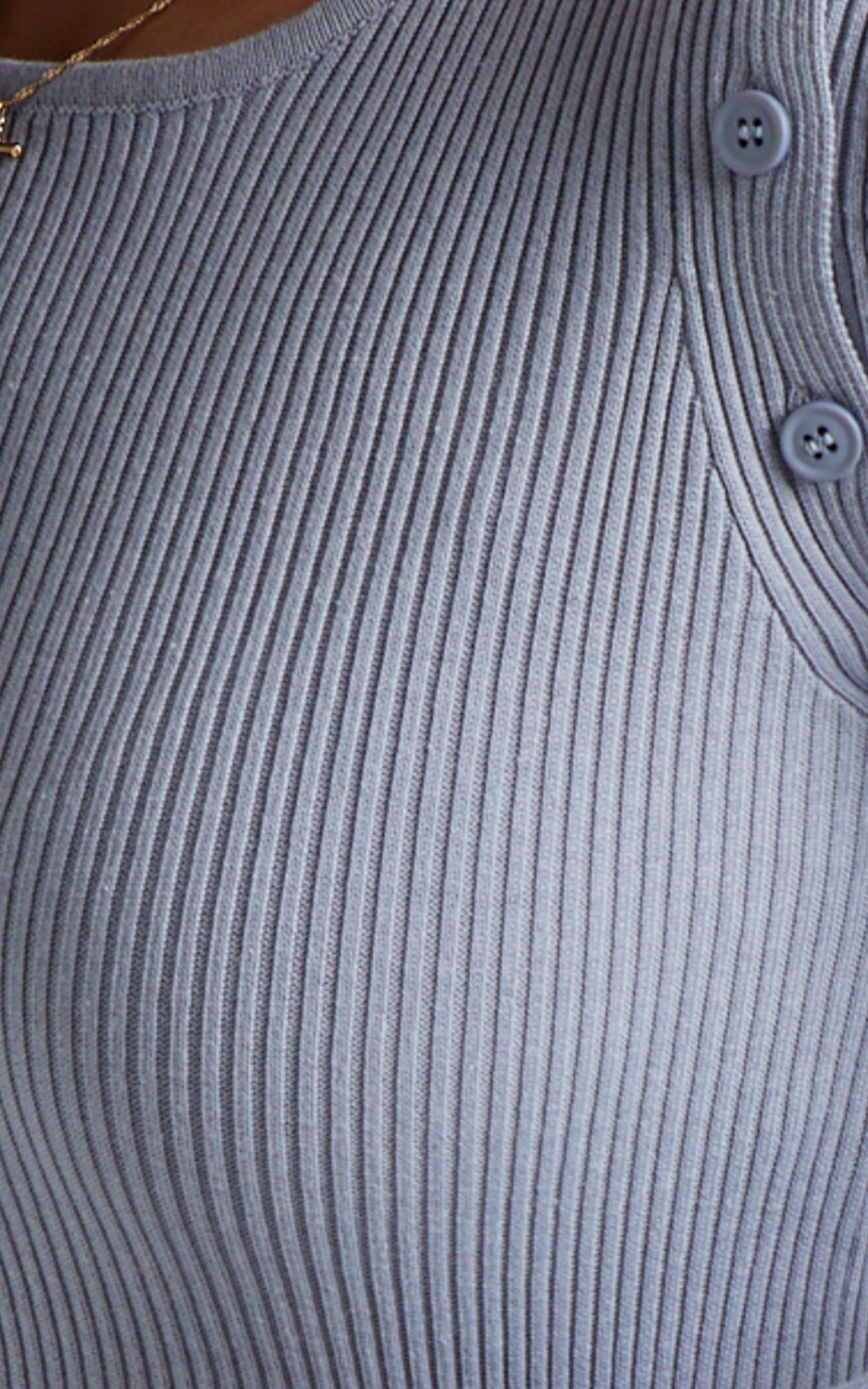 Isador Top -  Button Detail Knit Top in Steel Blue