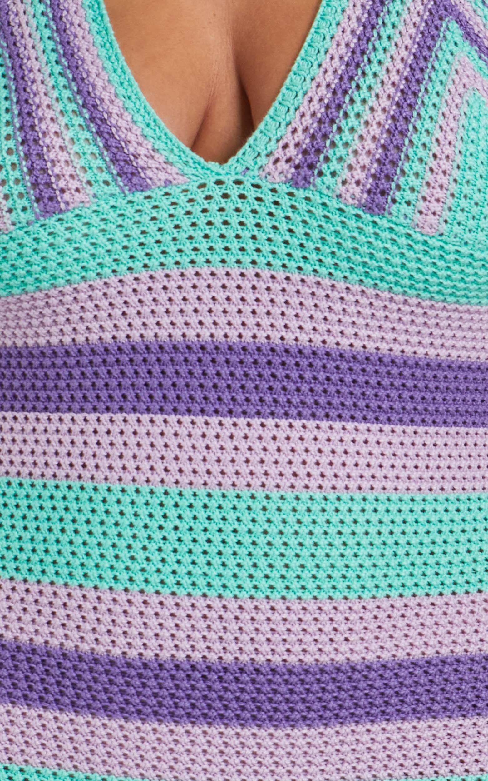 Anneth Halter Neck Crochet Dress in Purple Multi Stripe