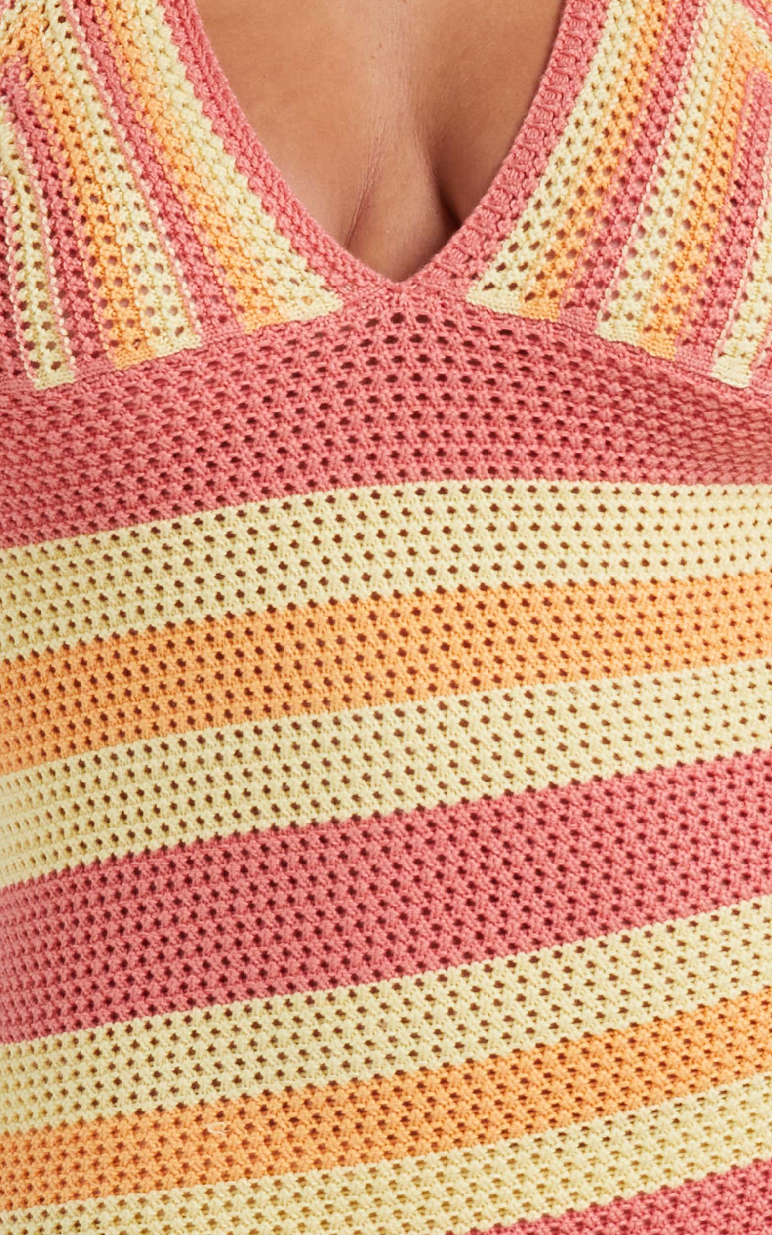 Anneth Halter Neck Crochet Dress in Pink Multi Stripe