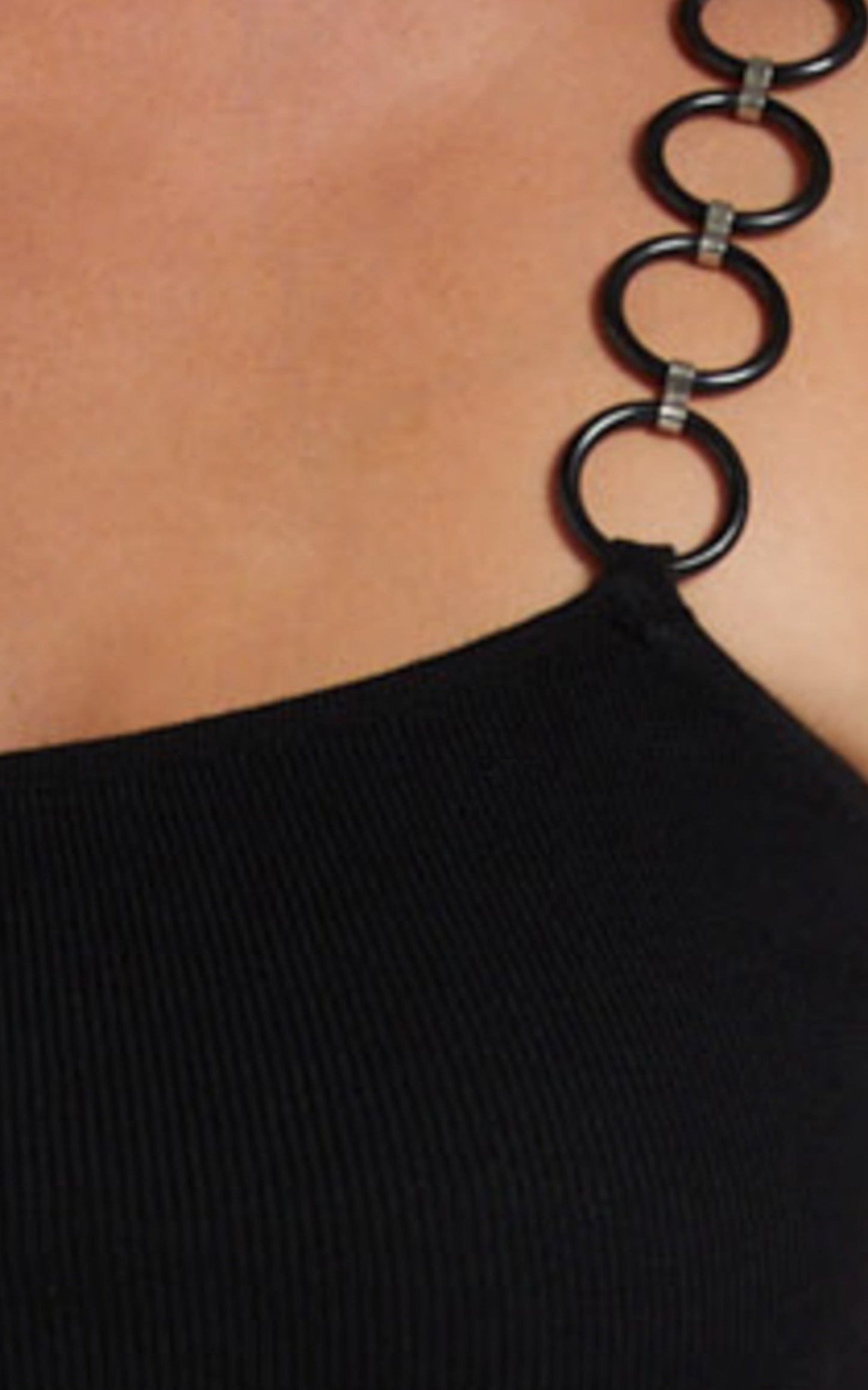 Chyvonne Ring Strap Knit Crop in Black