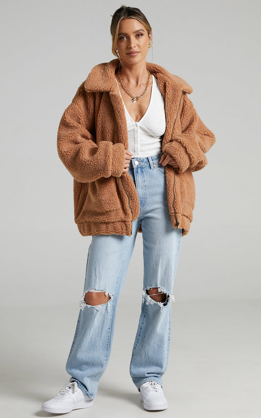 Point Blank Jacket in Mocha Teddy