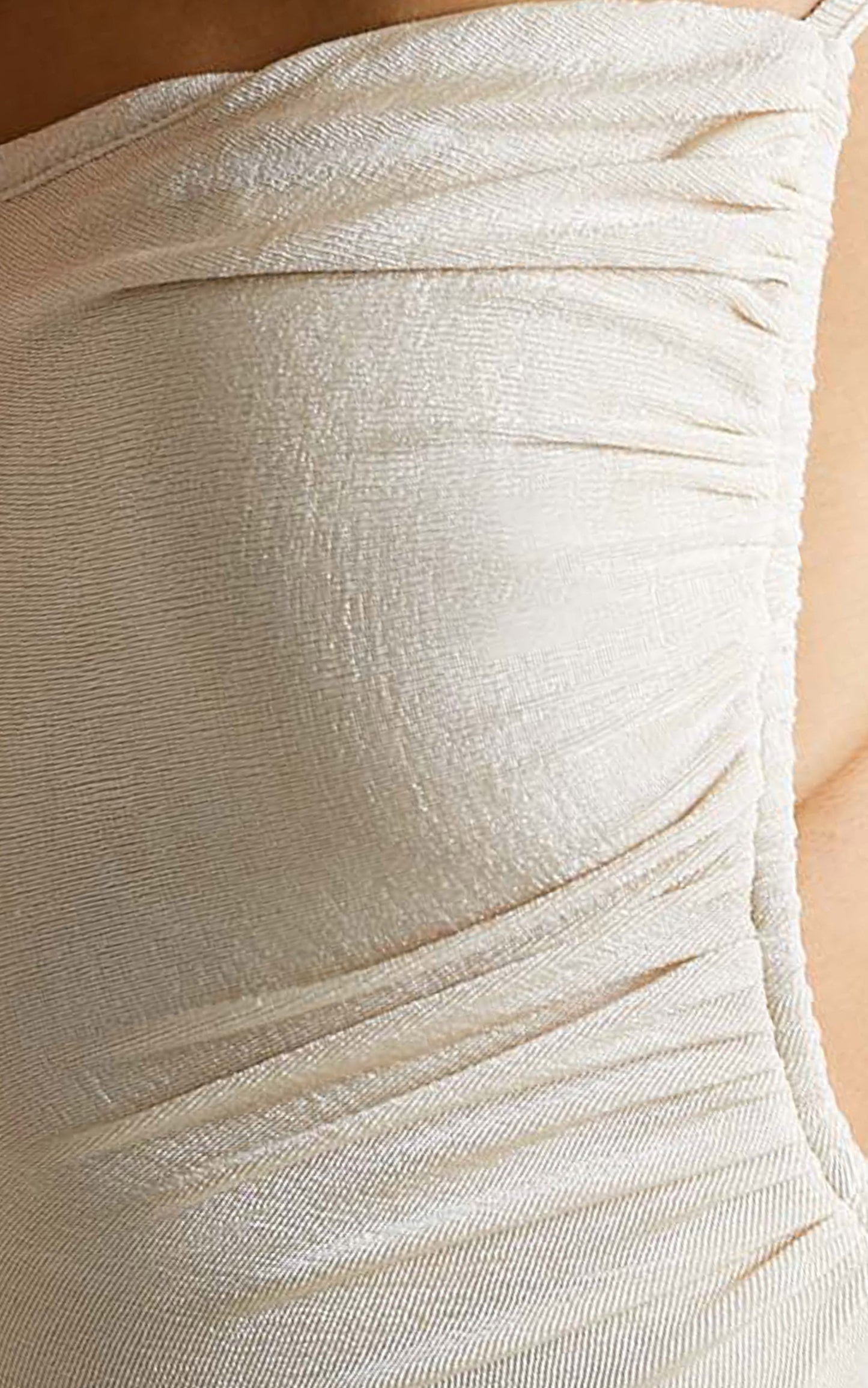 Victorie Plunge Neck Ruched Bodysuit in Cream