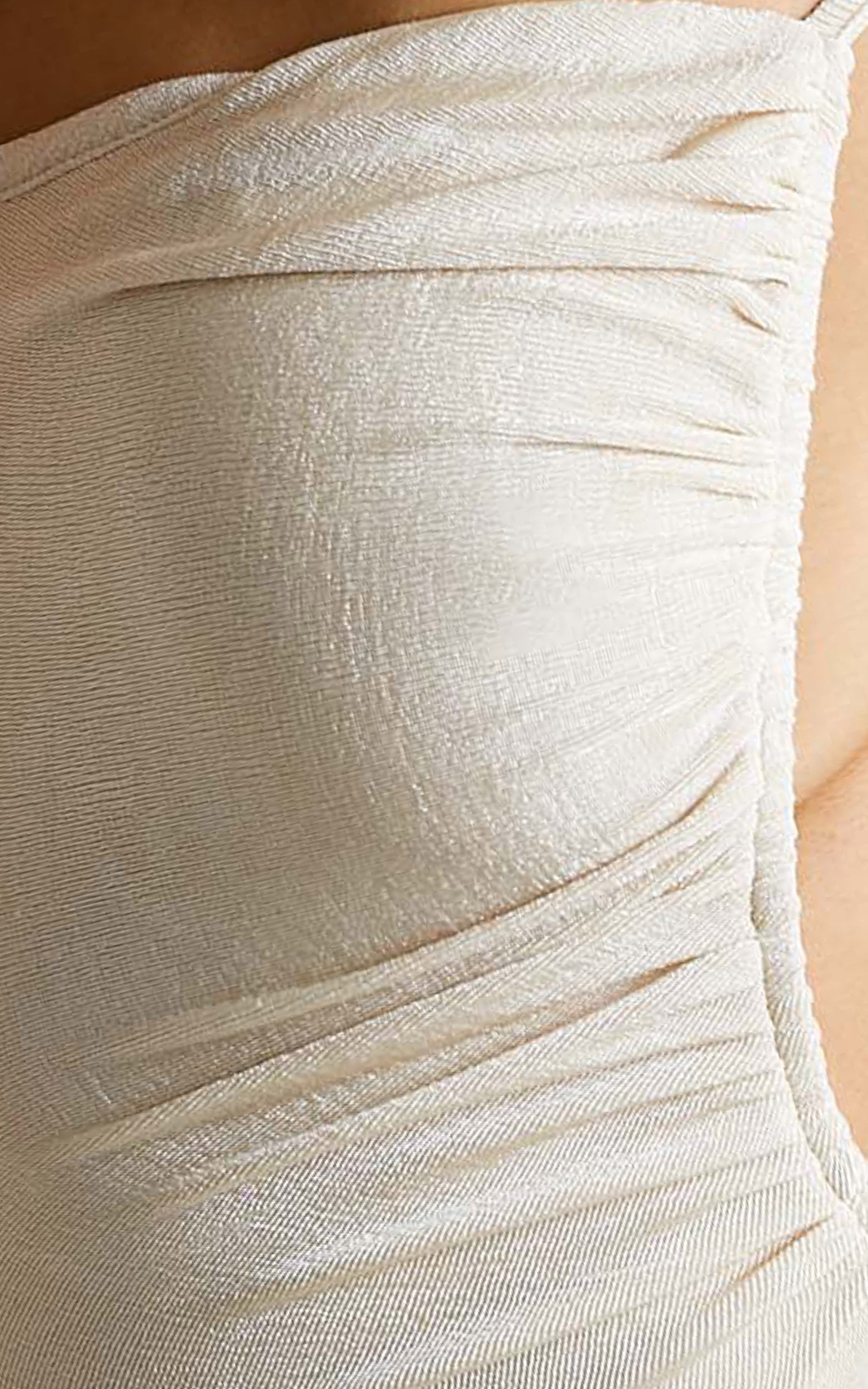Victorie Plunge Neck Ruched Bodysuit in Cream