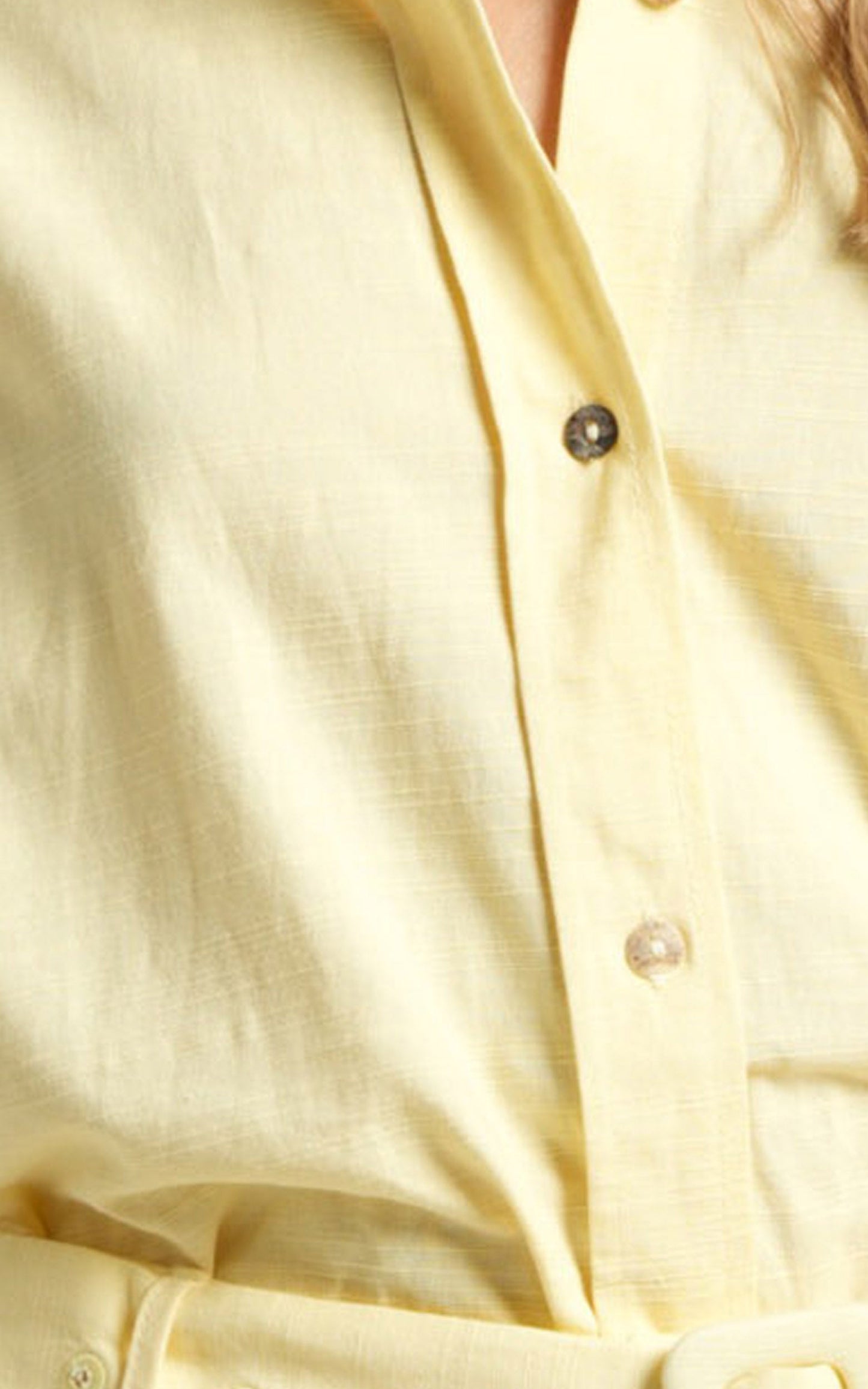 Seraphine Top - Linen Look Long Sleeve Oversized Collared Shirt in Lemon