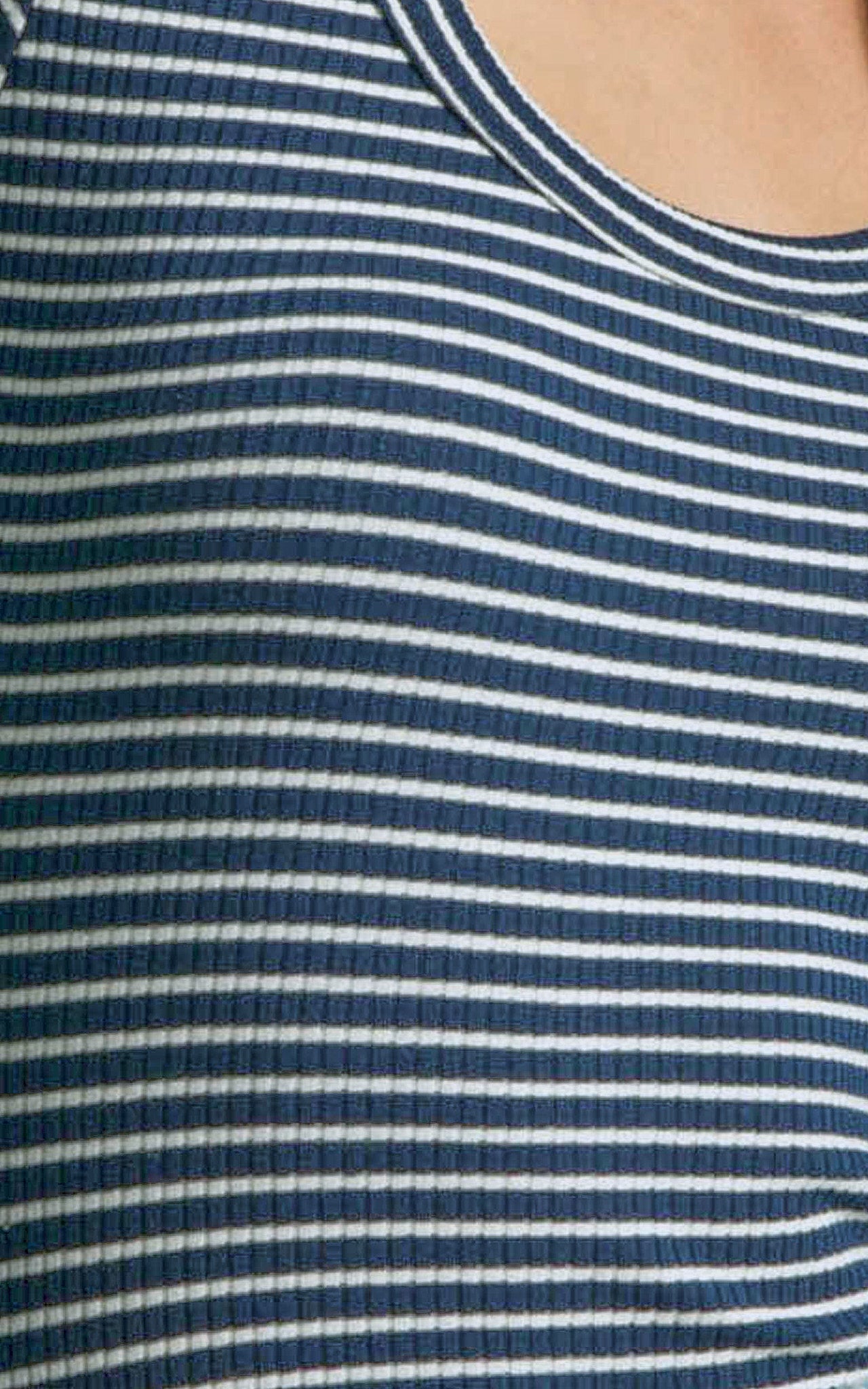 Savanna Bodysuit - Long Sleeve Stripe Scoop Neck Bodysuit in Navy & White Stripe