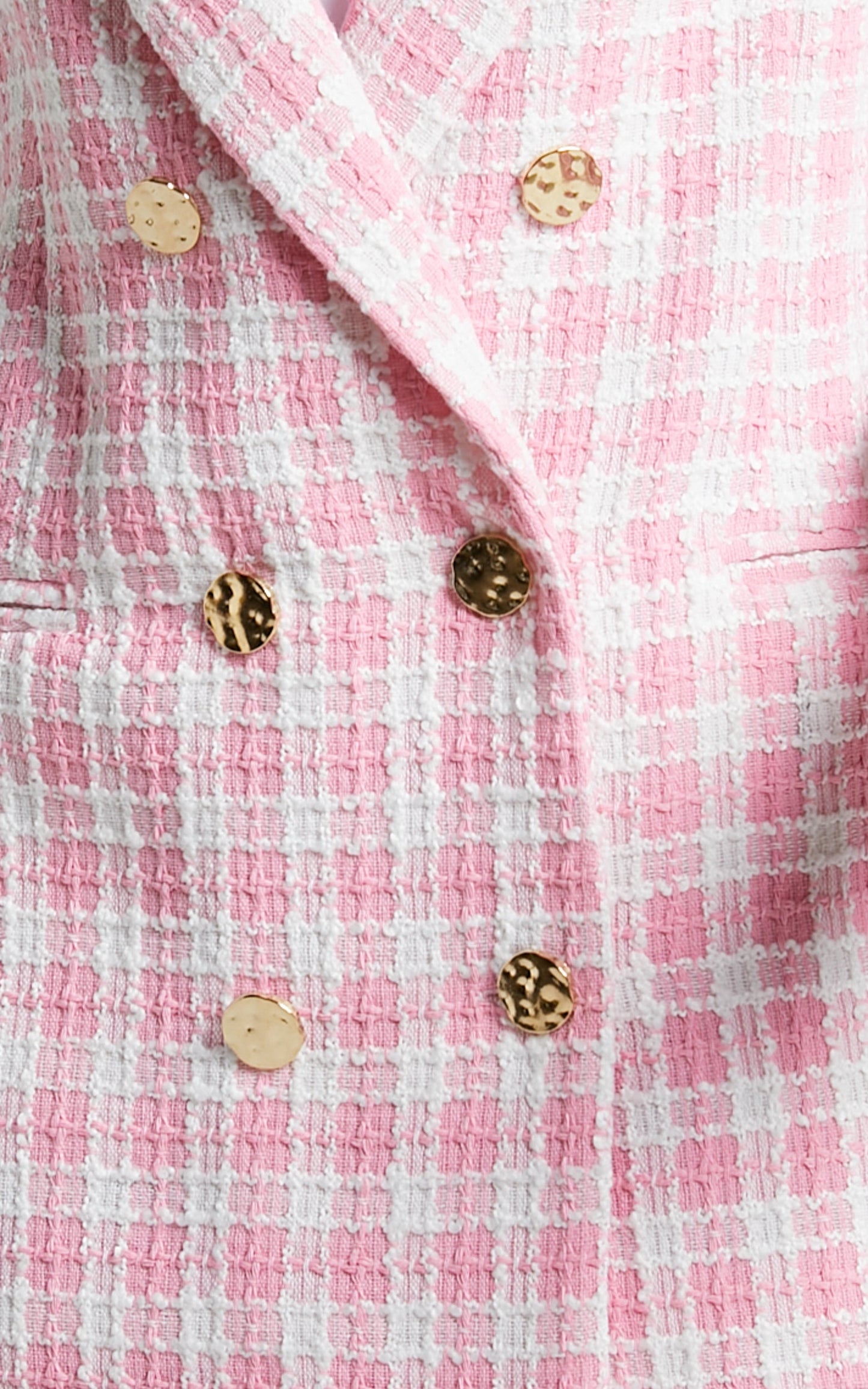 Larence Blazer - Longline Double Breasted Blazer in Pink Check