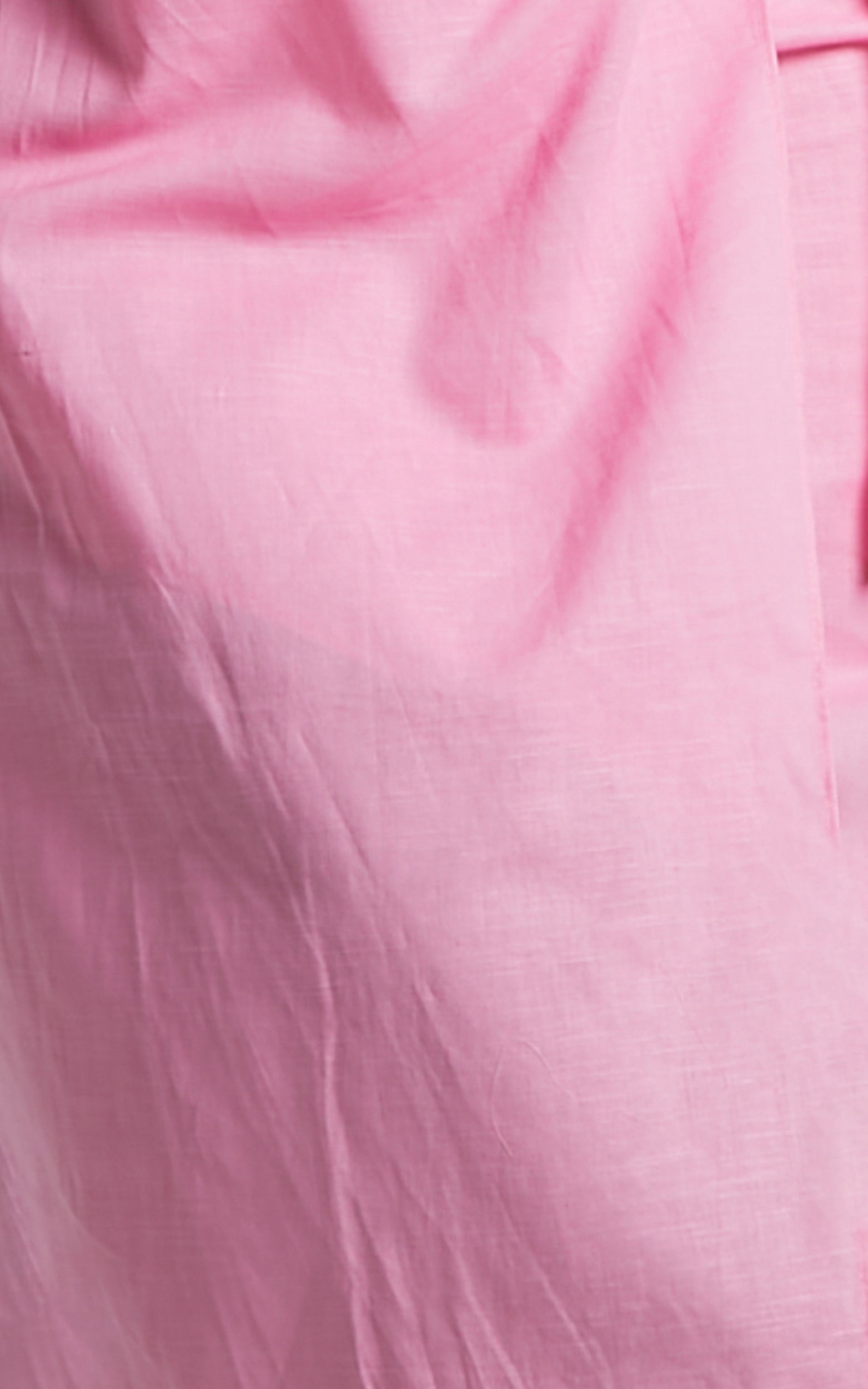Leah Midi Dress - Linen Look One Shoulder Puff Sleeve Tie Waist Dress in Pink